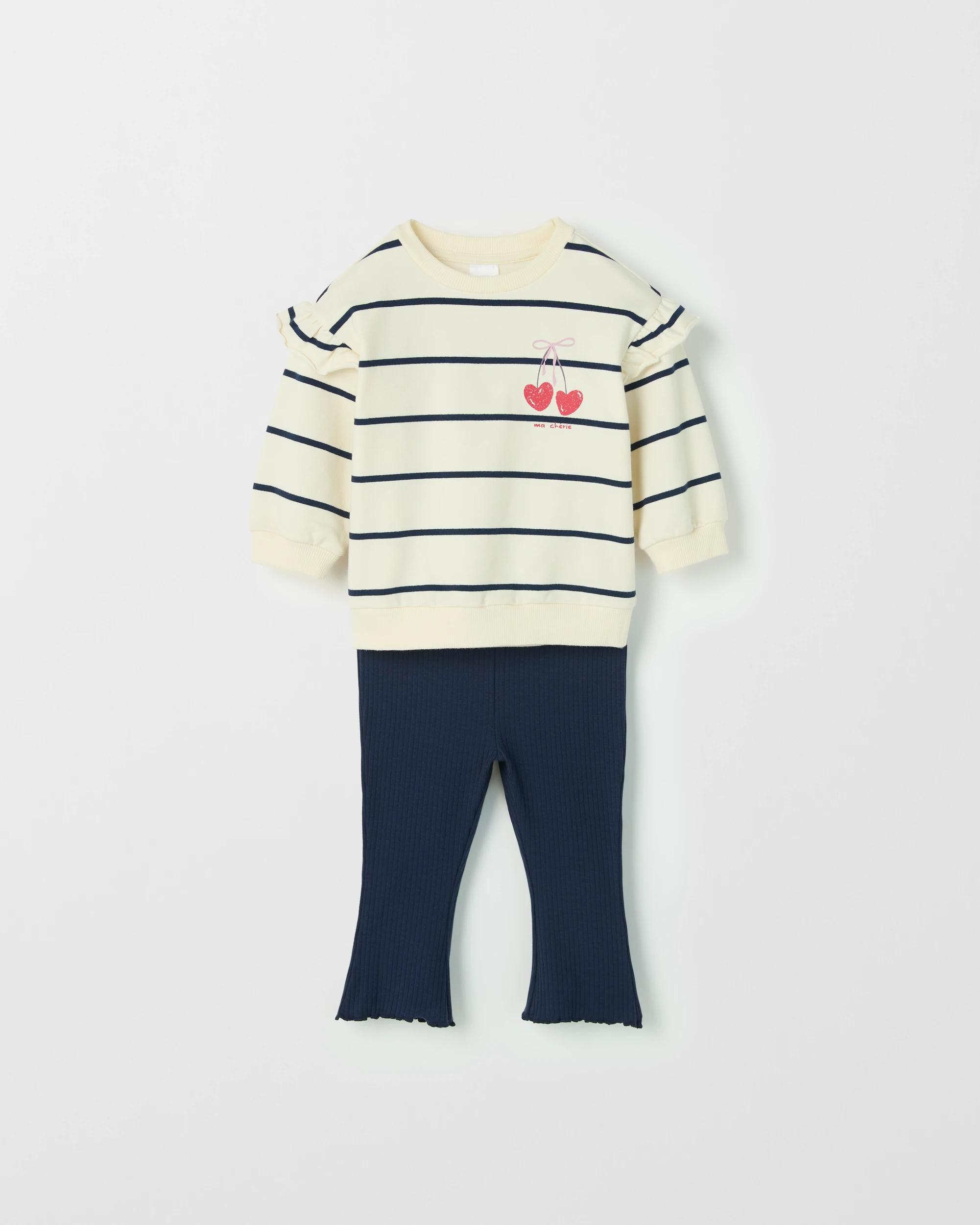1 Target Baby Baby Fleece Top & Rib Pants Set CHERRY STRIPE, 1 of 3