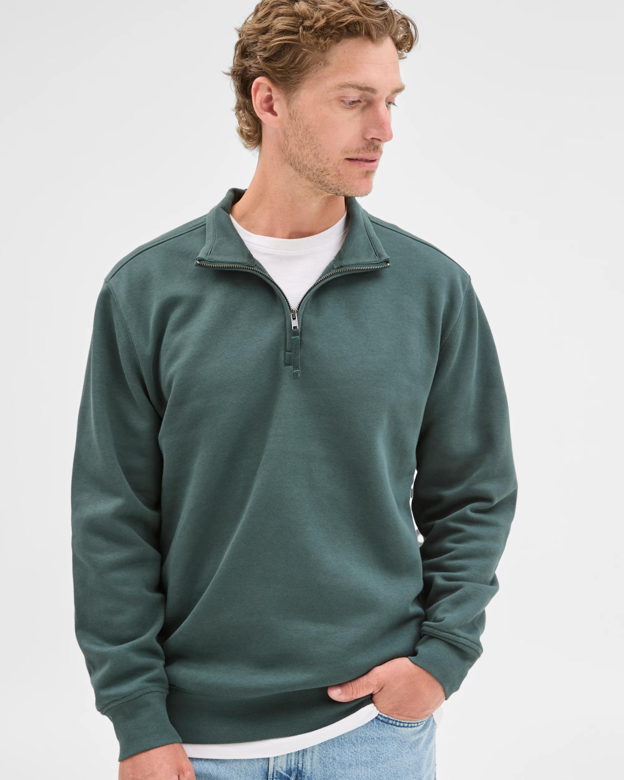 1 Target Man Australian Cotton Blend Fleece 1/2 Zip Top DARK GREEN, 1 of 6