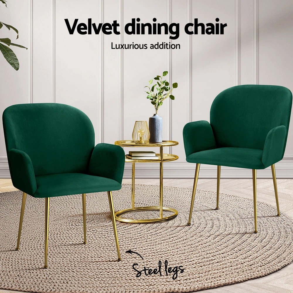 4 Artiss Dining Chairs Set of 4 Velvet Armchair - Green, 4 of 6