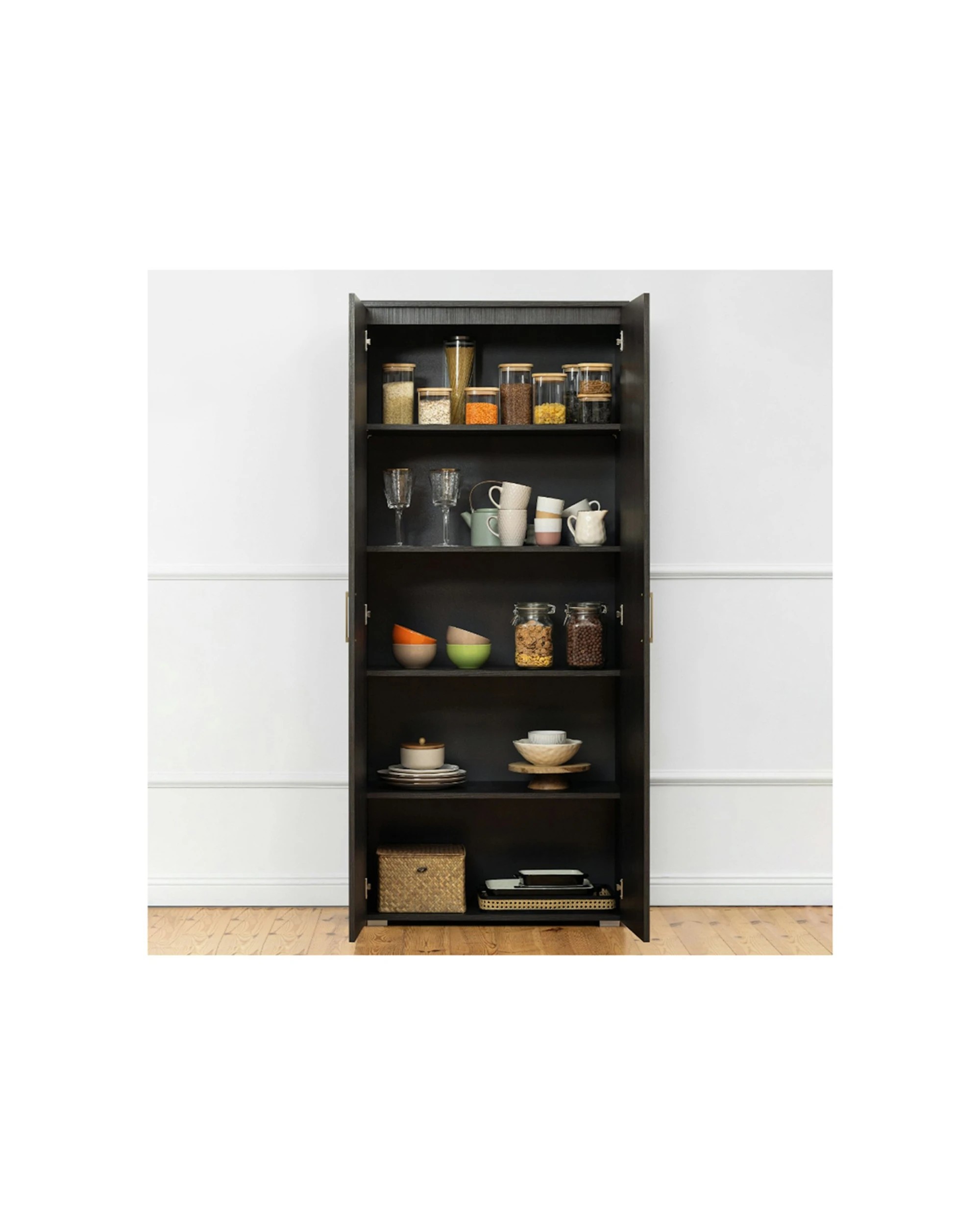 4 European Cabinetry Stockholm Nordic Ash Storage Cupboard Scandi Brass Handle - Brown, 4 of 5