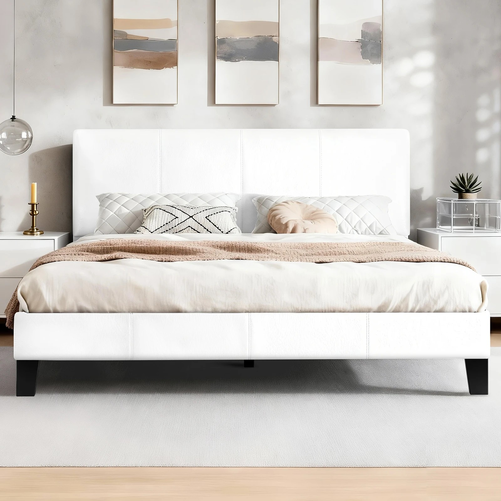 2 Alfordson Bed Frame King Size Mattress Base Platform Leather Linus - White, 2 of 9