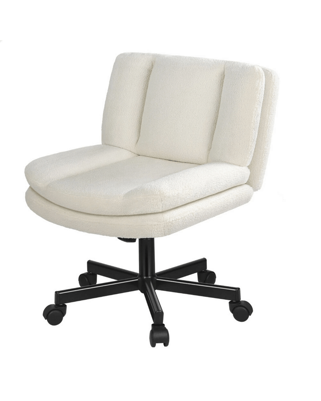 Alfordson Armless Office Desk Chair Mid Back Wide Seat w/ Wheels Boucle - W