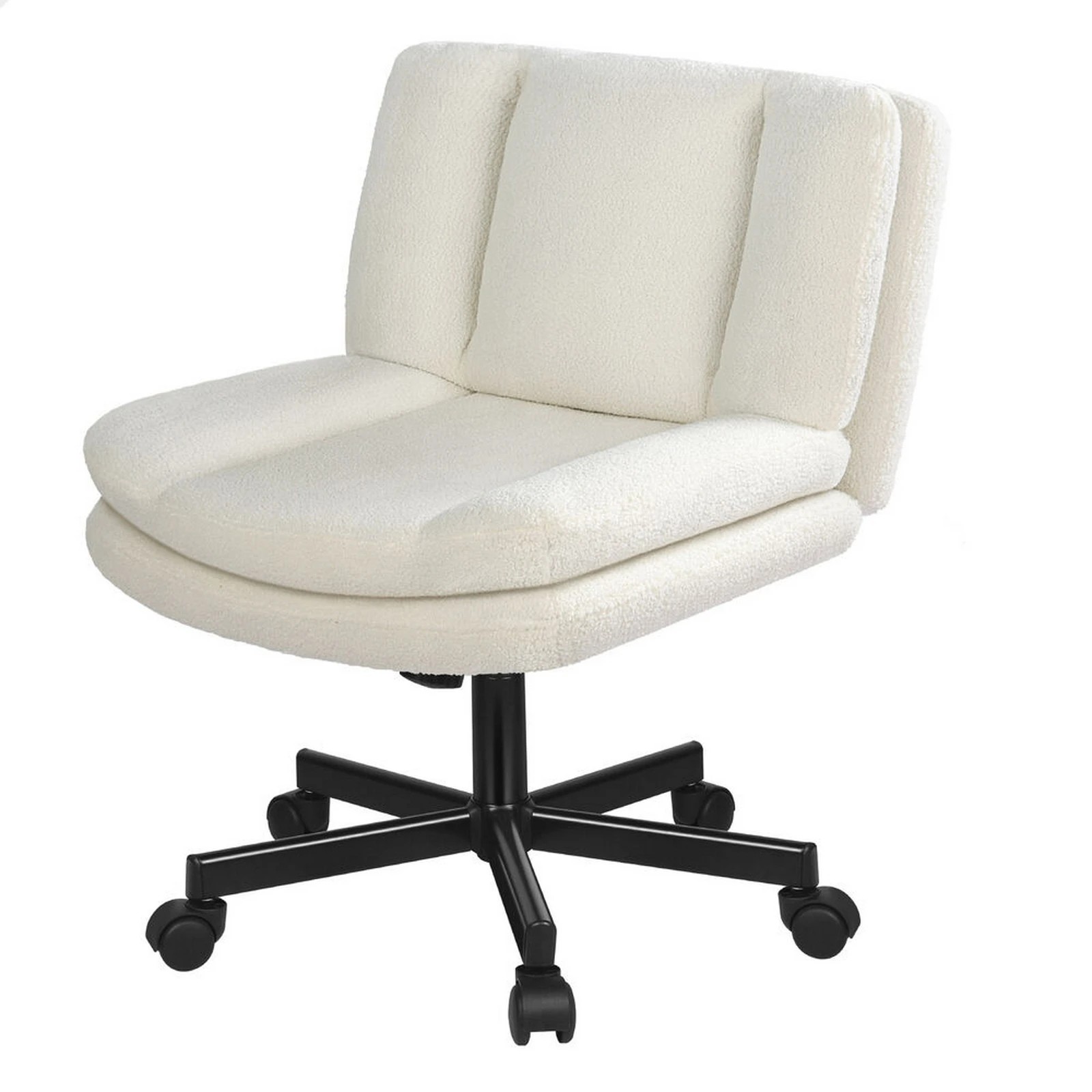 1 Alfordson Armless Office Desk Chair Mid Back Wide Seat w/ Wheels Boucle - White, 1 of 10