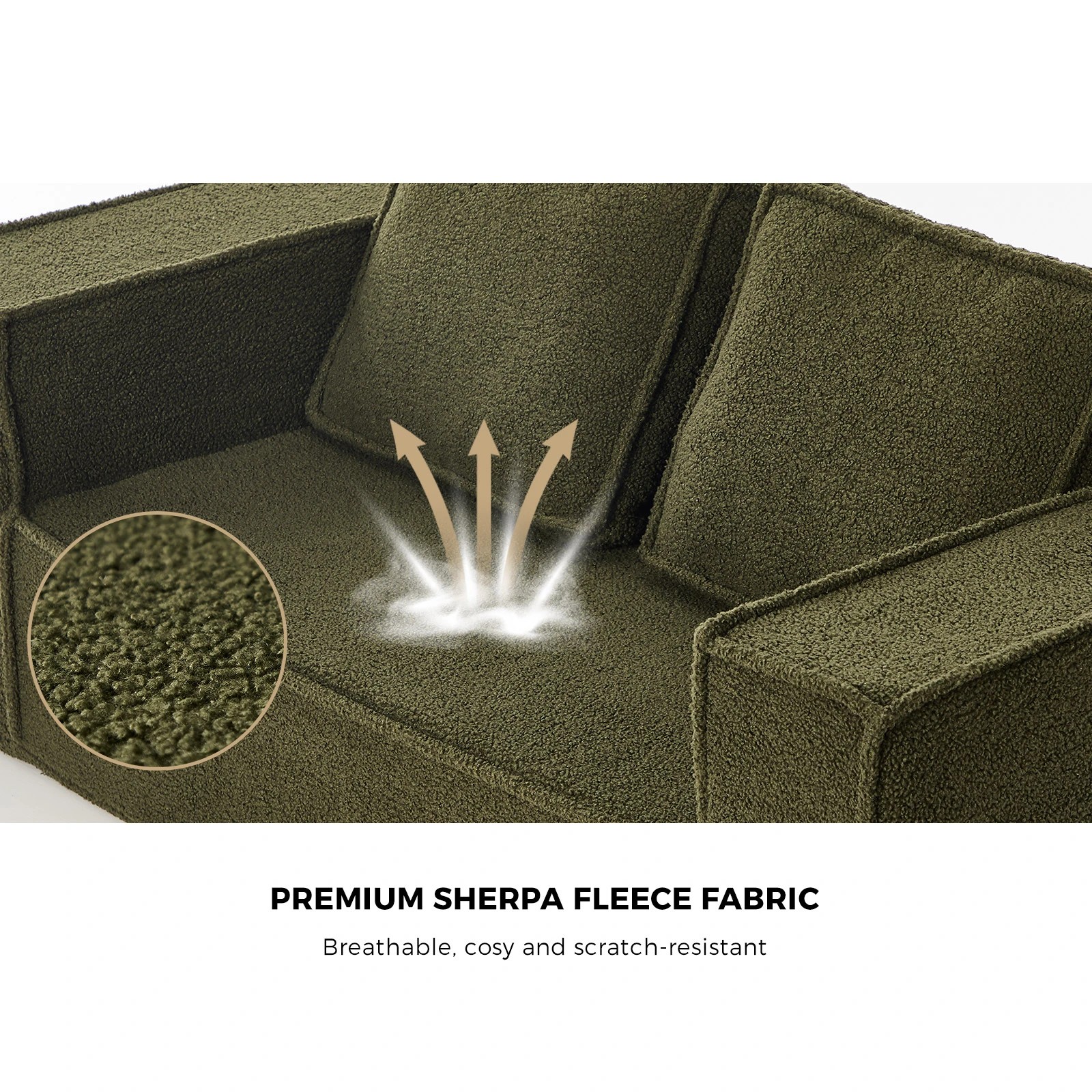 6 Oikiture 2-Seater Compressed Sofa Sherpa Boucle - Green, 6 of 10