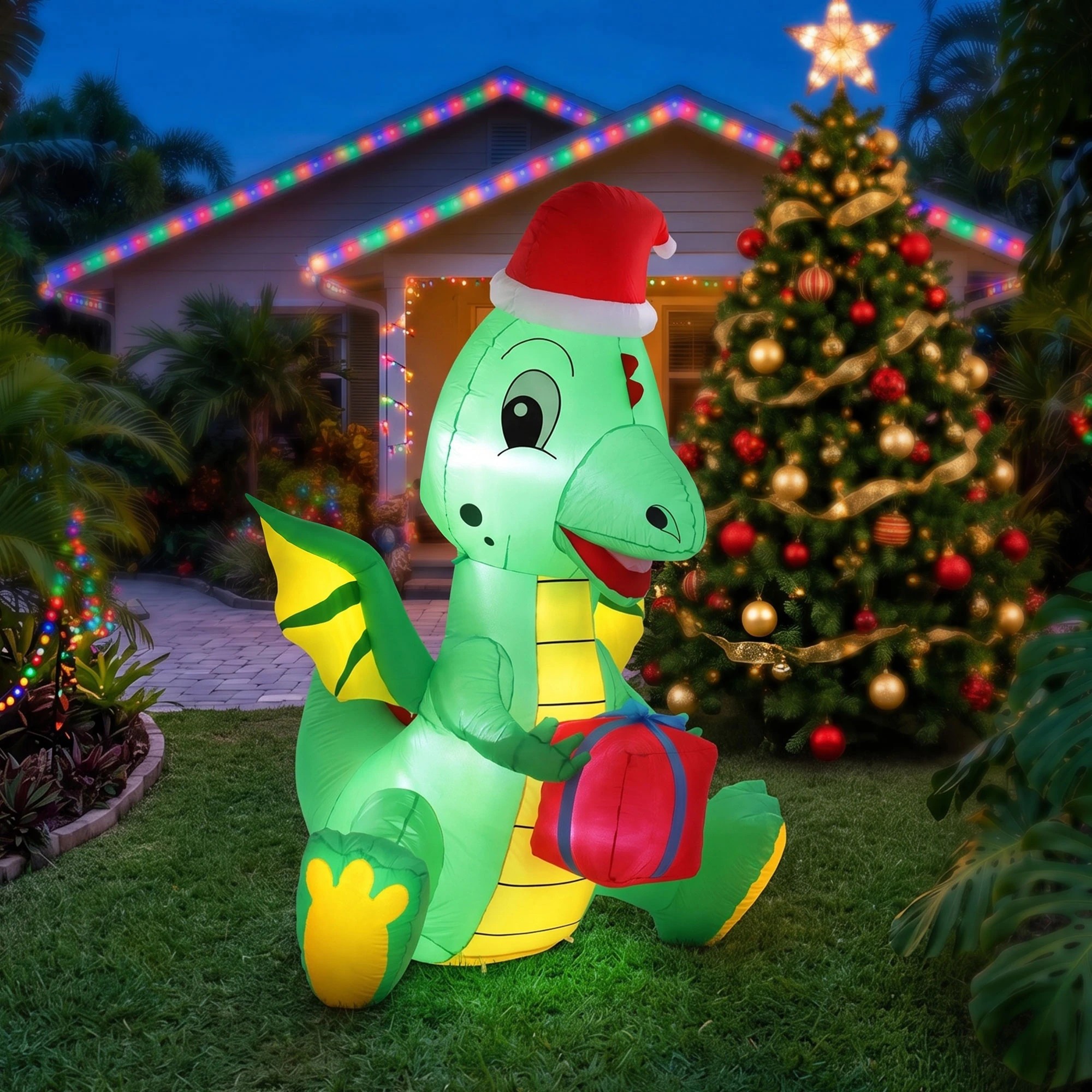 2 Jingle Jollys Christmas Inflatable Dragon 1.8M Height LED Outdoor Decorations Illuminated - Green, 2 of 9
