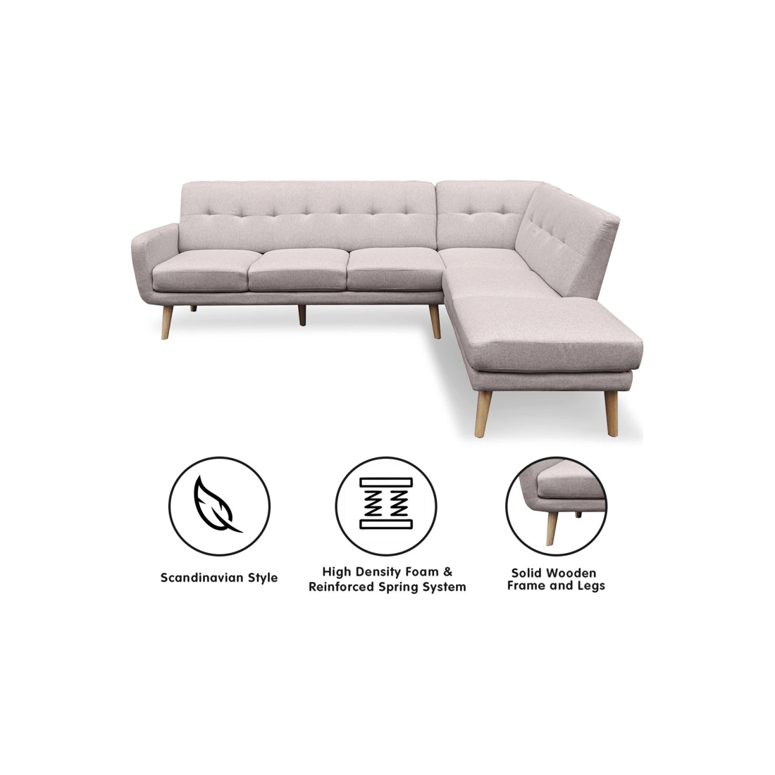 3 Sarantino Faux Linen Corner Sofa Lounge L-shaped Chaise Light Grey, 3 of 8