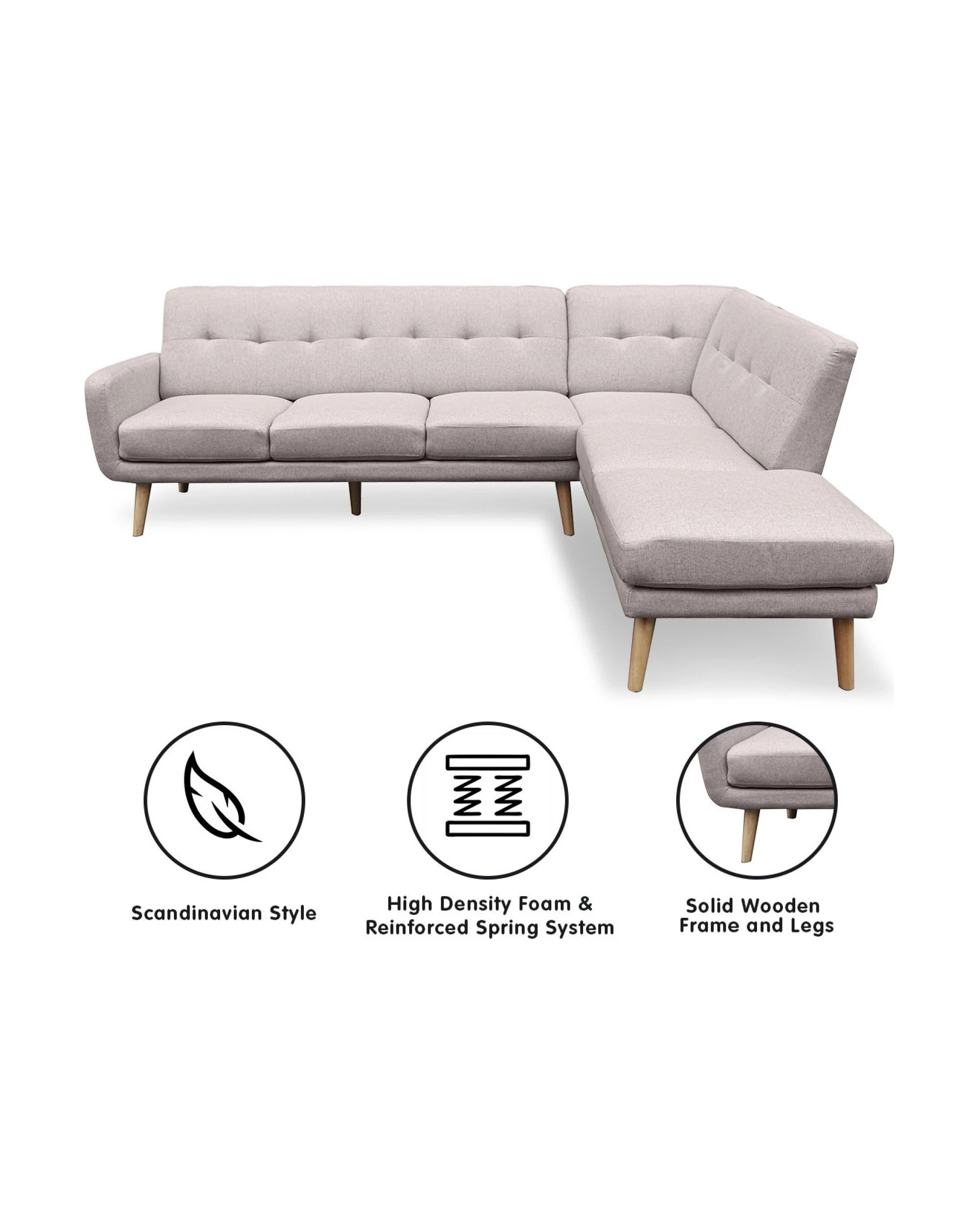 3 Sarantino Faux Linen Corner Sofa Lounge L-shaped Chaise Light Grey, 3 of 8