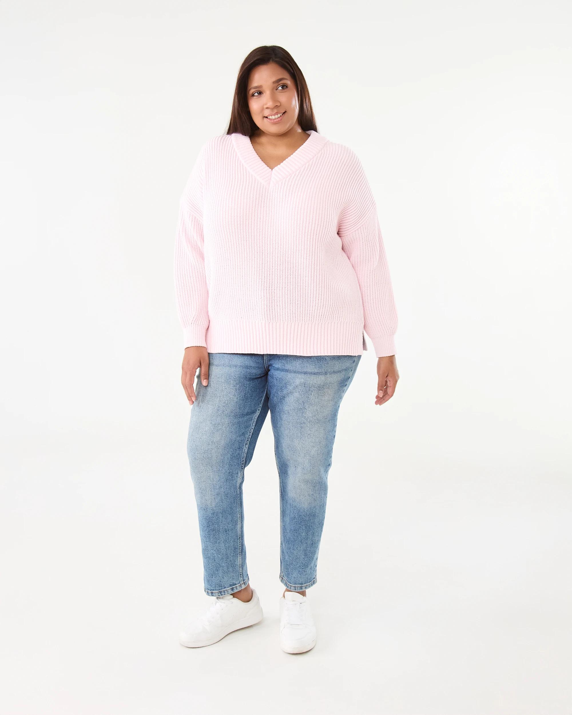 7 Curve Long Sleeve V-neck Chenille Jumper Bllet Pink, 7 of 7