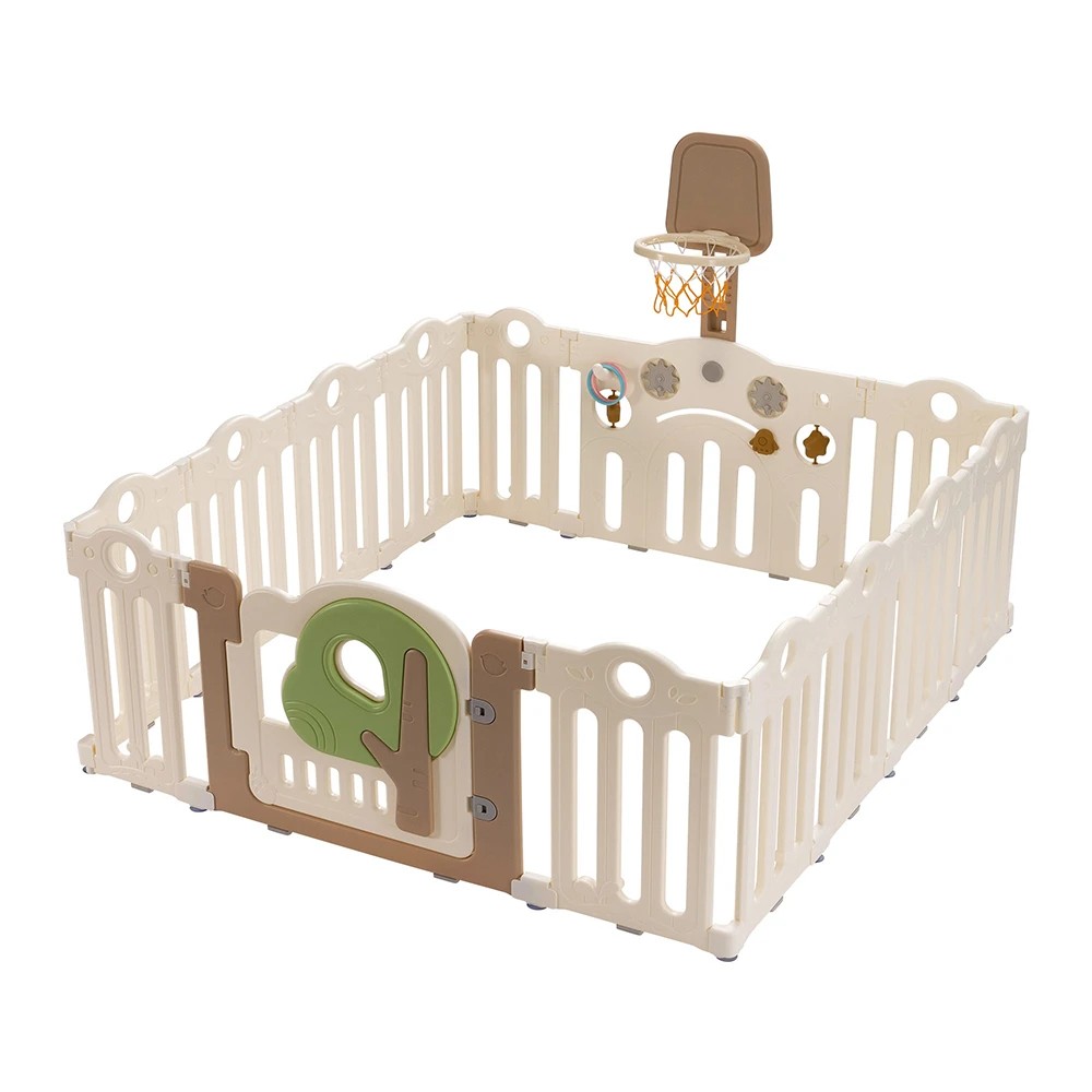 1 Playpals Kids Playpen 14 Panels Foldable Toddler Fence with Basketball Hoop - Multi, 1 of 3