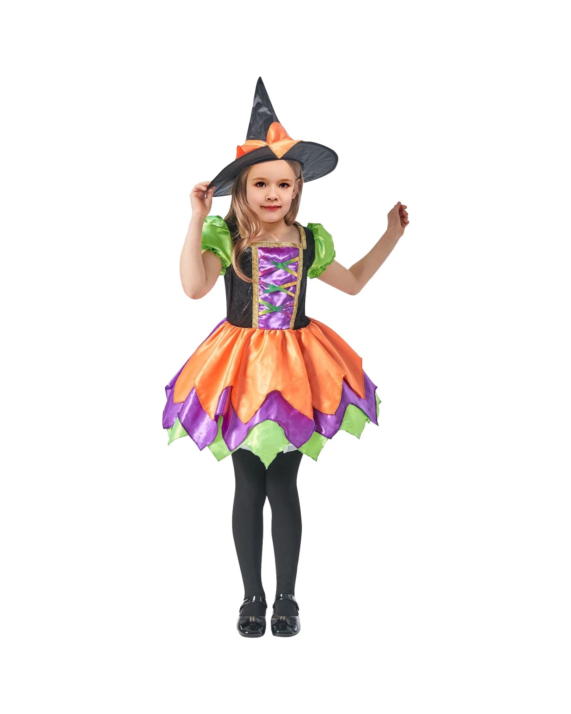 1 JD Party Kids Witch Costume Shiny Halloween Dress With Hat 10-12y - Purple, 1 of 1