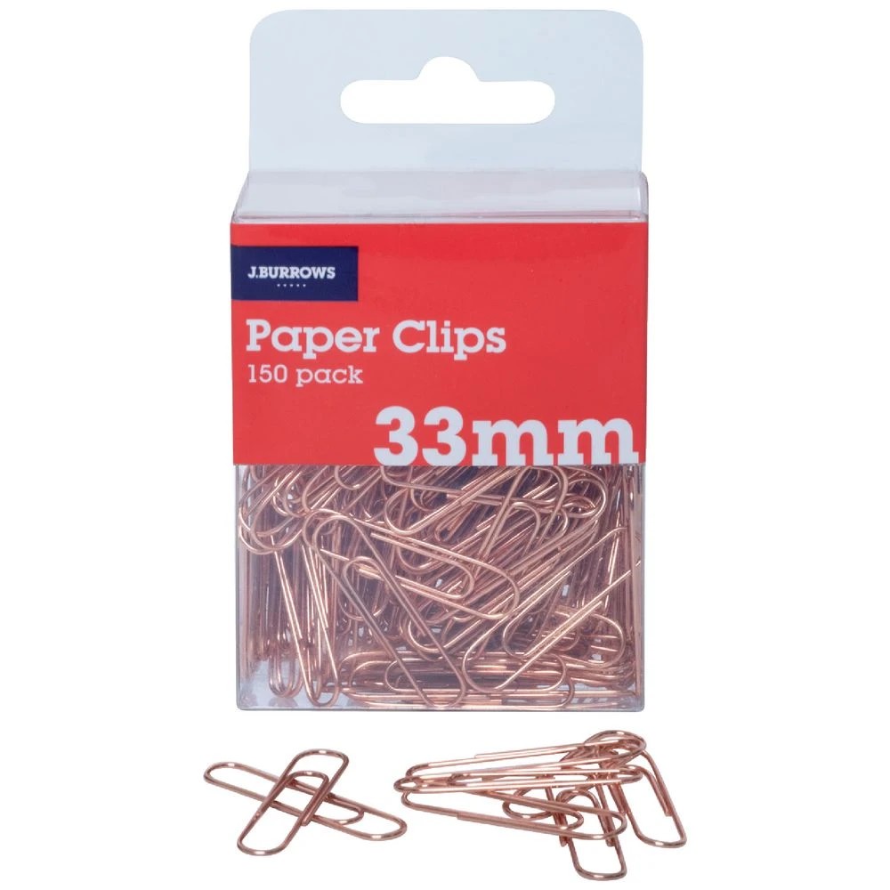 J.Burrows 33mm Paper Clips Rose Gold 150 Pack - Kmart