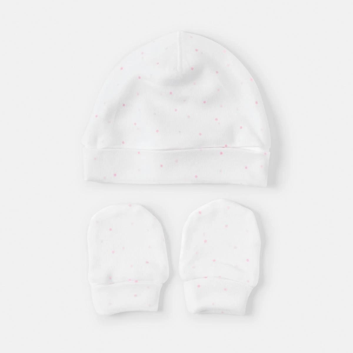 2 2 Pack Newborn Hat and Mittens Set PINK STRIPE AND SPOT, 2 of 8