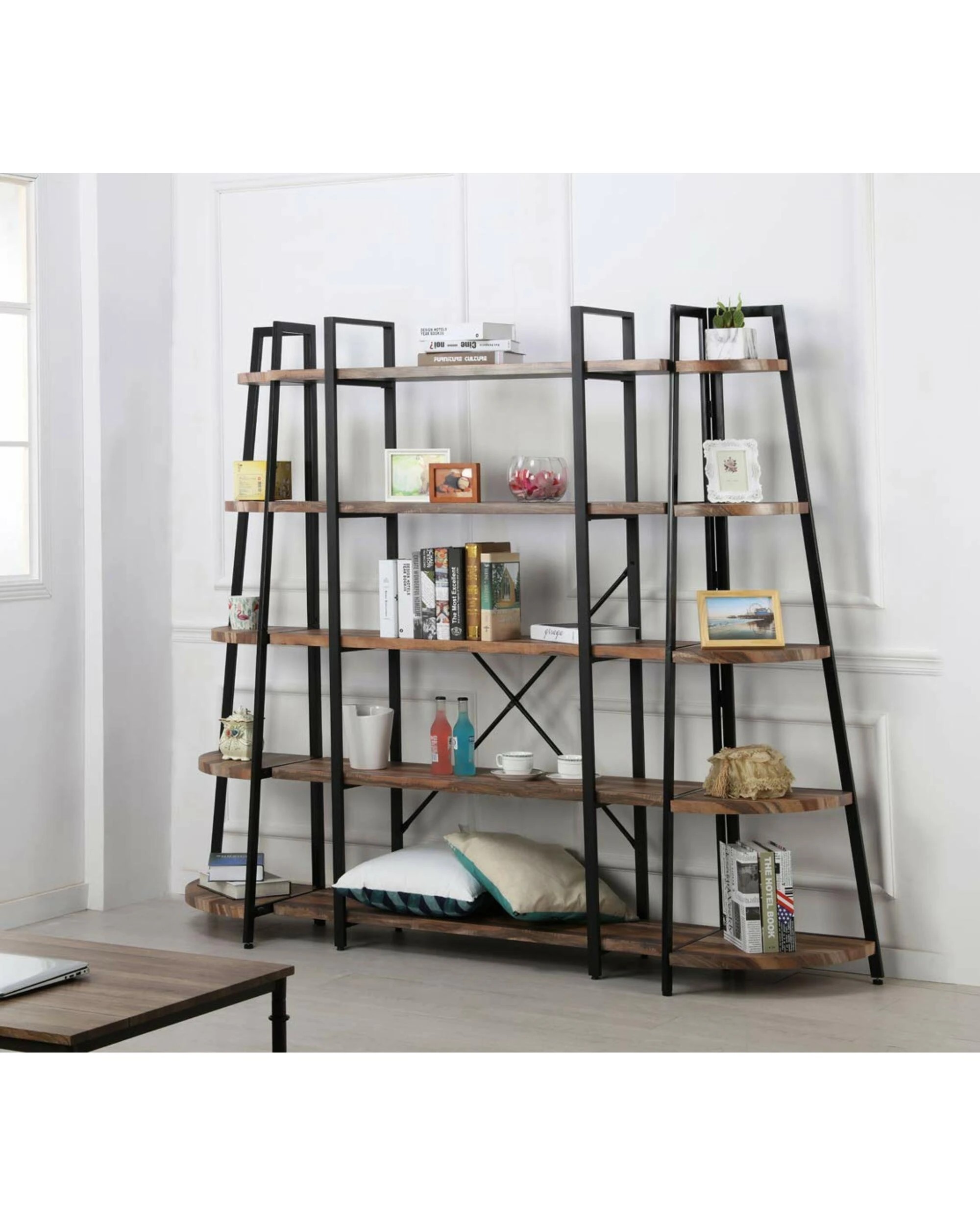 3 IHOMDEC 5 Tier A-Shaped Corner Bookcase - Brown, 3 of 6
