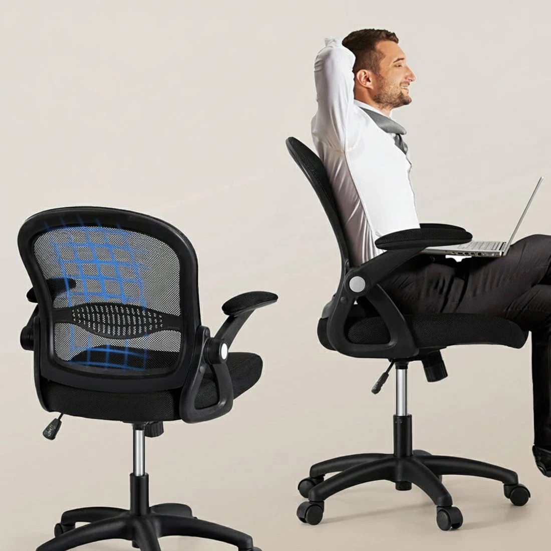 6 Artiss Computer Desk Mesh Office Chair Set Desks with Keyboard Shelf Try - Black, 6 of 6