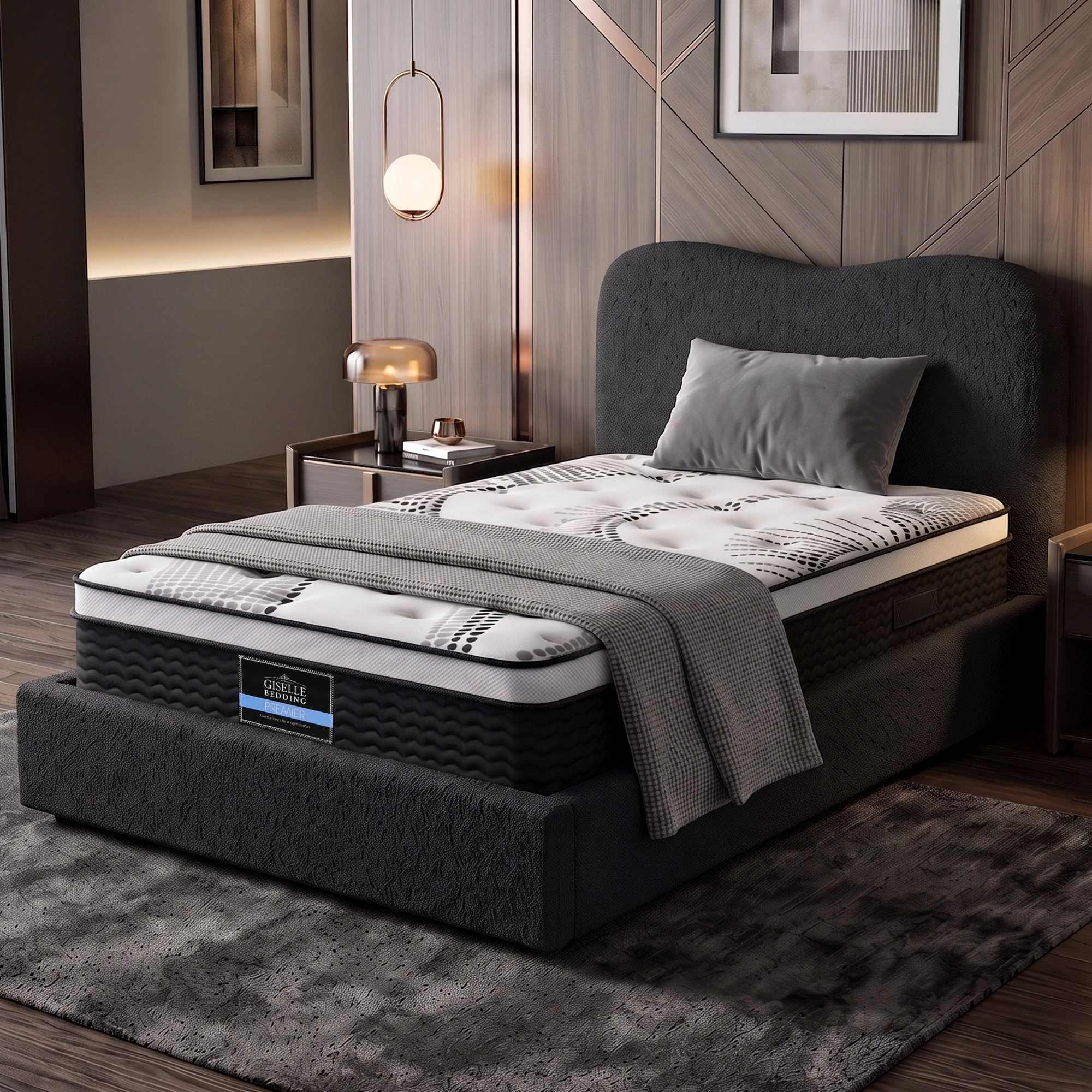 7 Giselle Bedding 32cm Euro Top King Single Mattress 5-Zone and Artiss Boucle Bed Frame Set - King Single Bed - Multi, 7 of 9