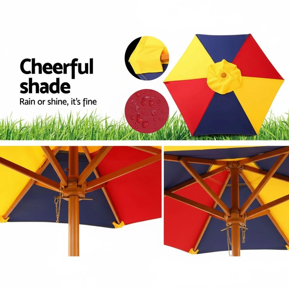 7 Keezi Kids Outdoor Table and Chairs Wooden Picnic Bench Set Umbrella - Brown, 7 of 10