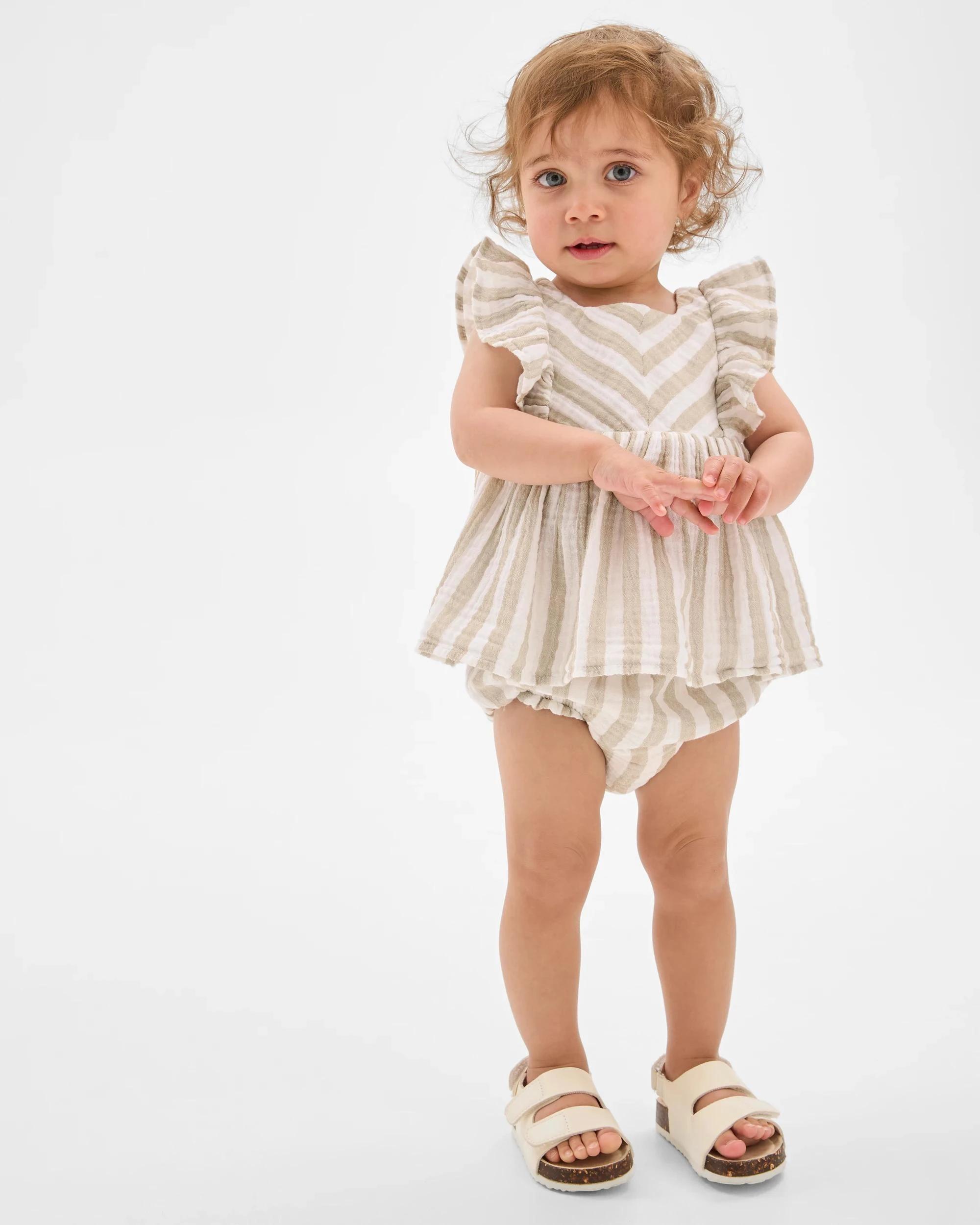 2 Target Baby Baby Double Cloth Ruffle Top and Bloomer Set 2 Piece STRIPE, 2 of 6