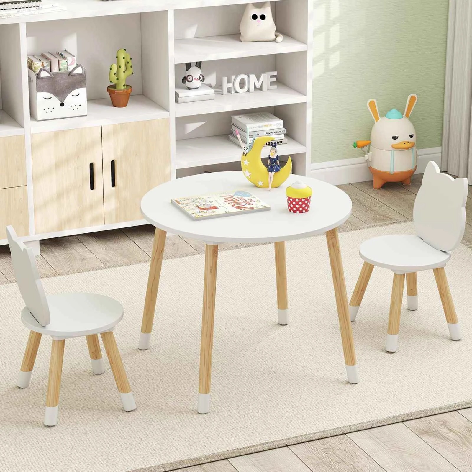 3 Costway Table Chair Set Activity Kitten Round Desk - White, 3 of 3