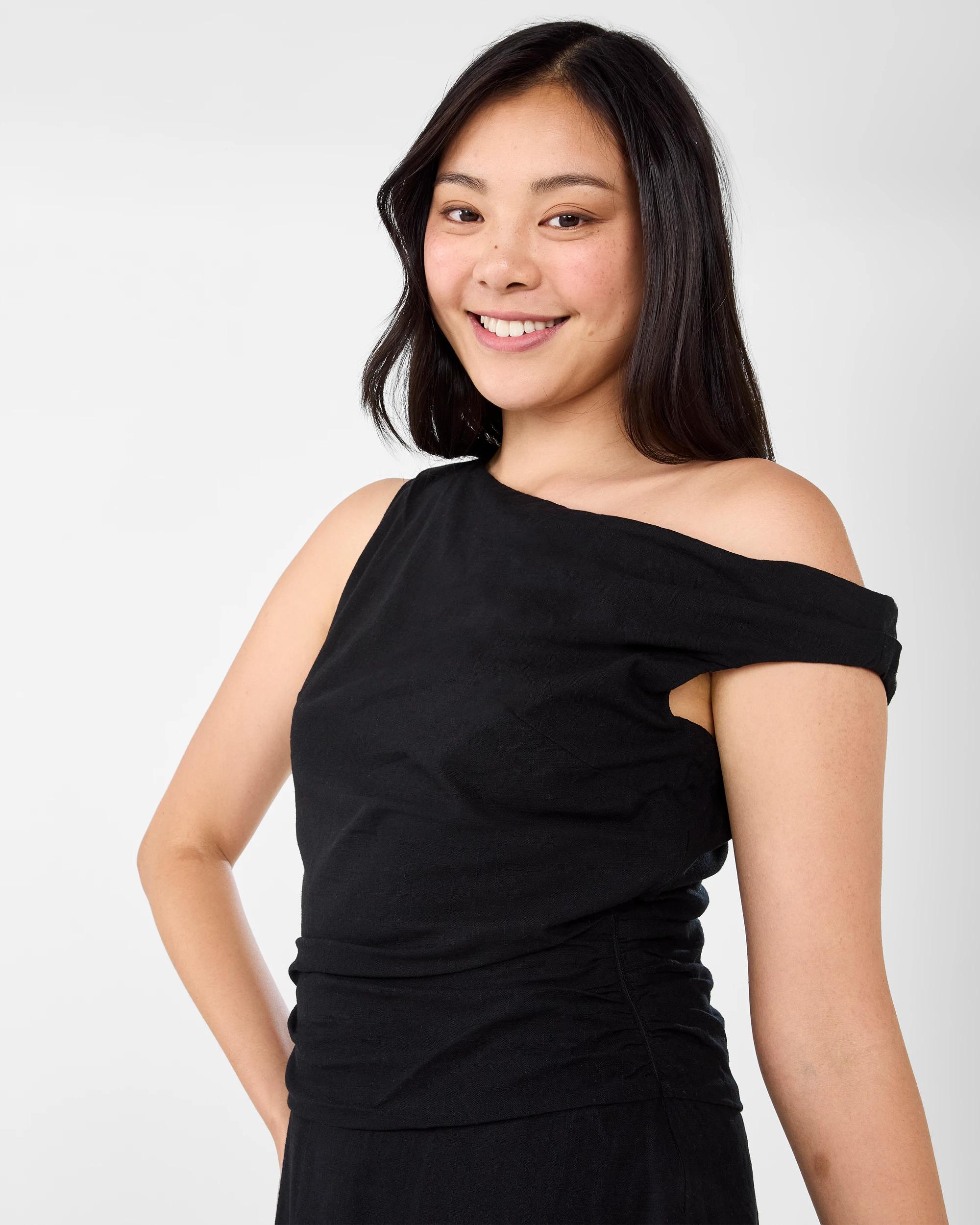 4 Sleeveless Asymmetrical Off Shoulder Mini Dress Black, 4 of 8