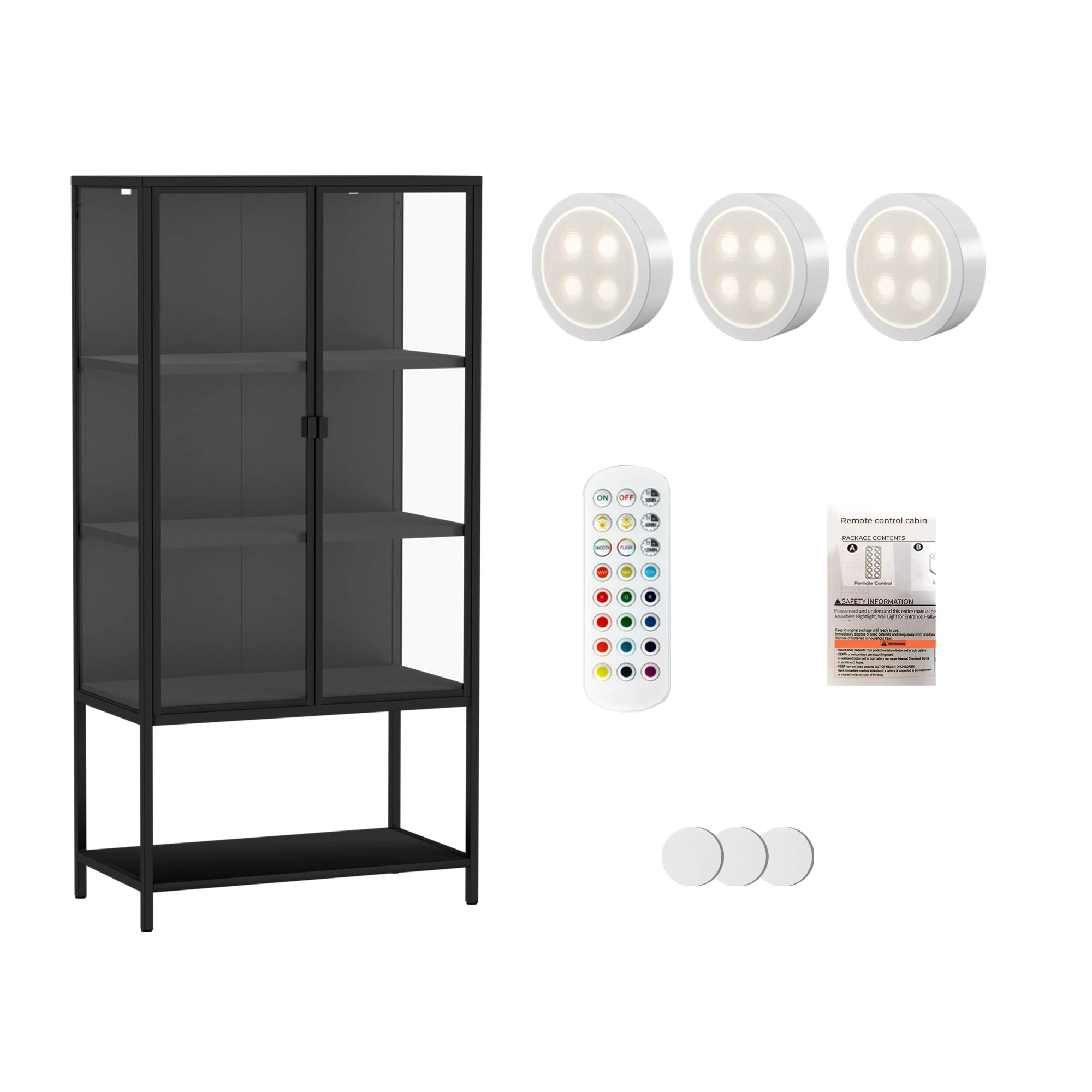 1 Stacked Tempered Glass Display Cabinet Clear Bookcase Steel Frame With RGB Light, 1 of 9