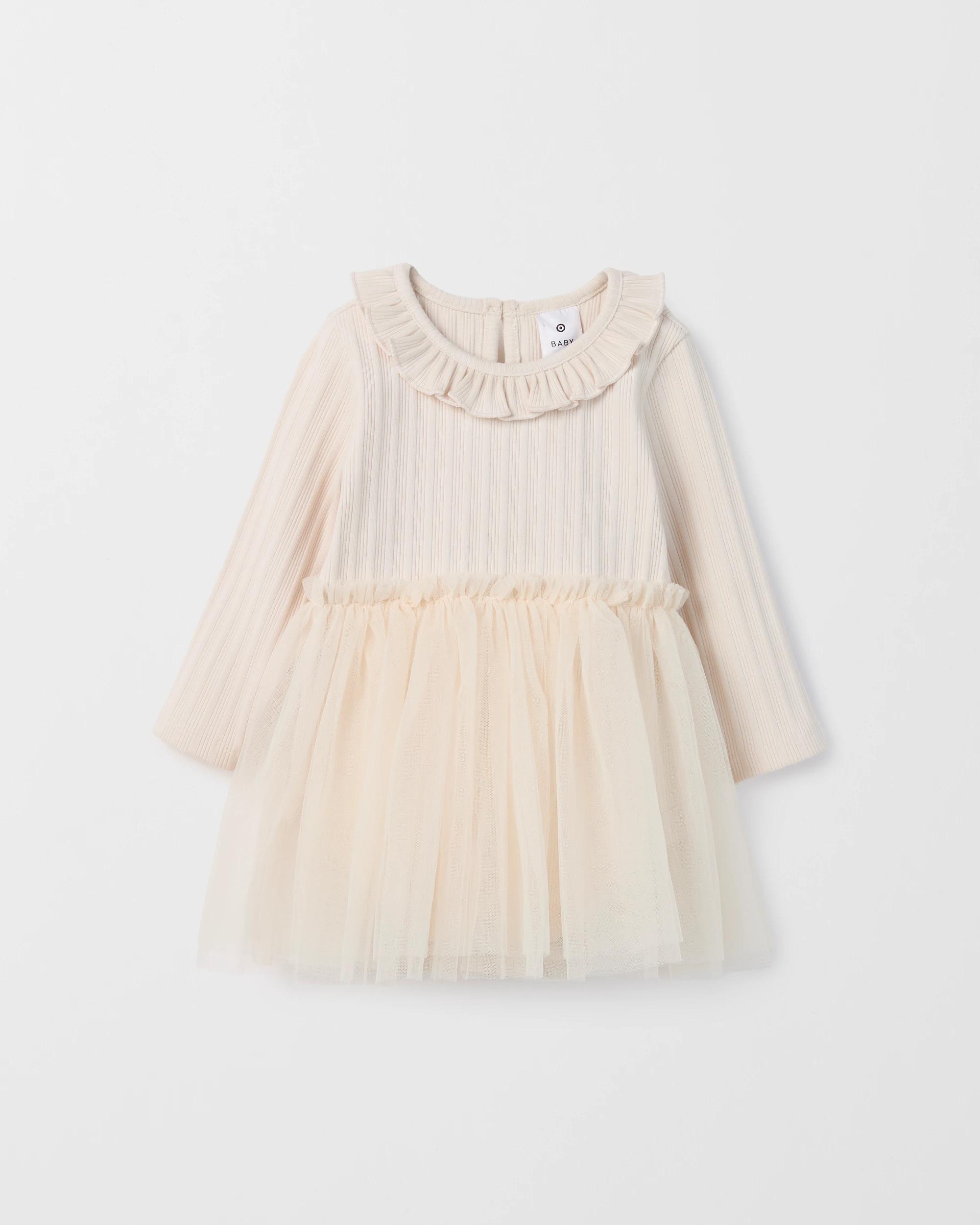 3 Target Baby Girl Long Sleeve Rib Tutu Bodysuit Dress CREAM, 3 of 4
