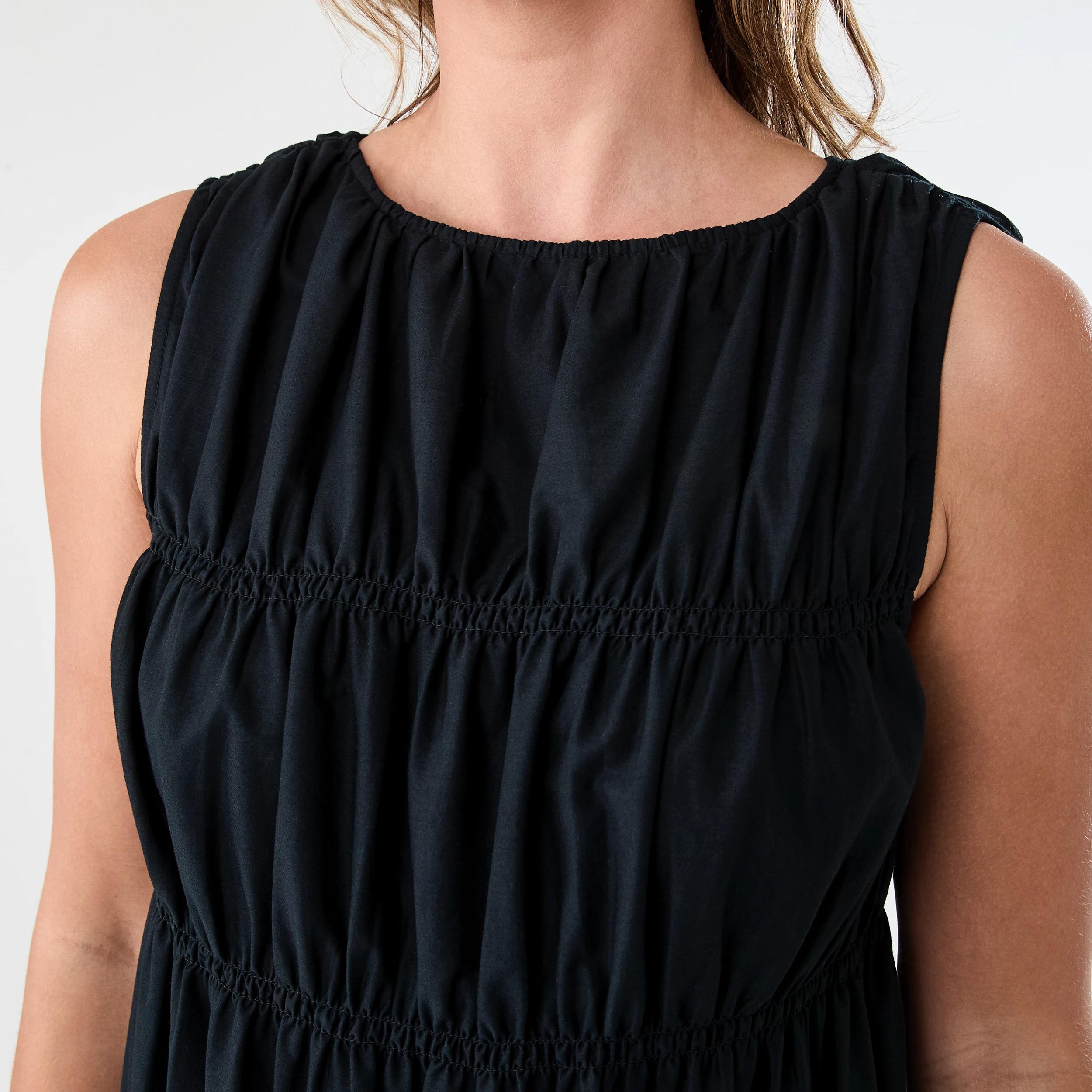 5 Sleeveless Cotton Shirred Midi Dress Black, 5 of 6