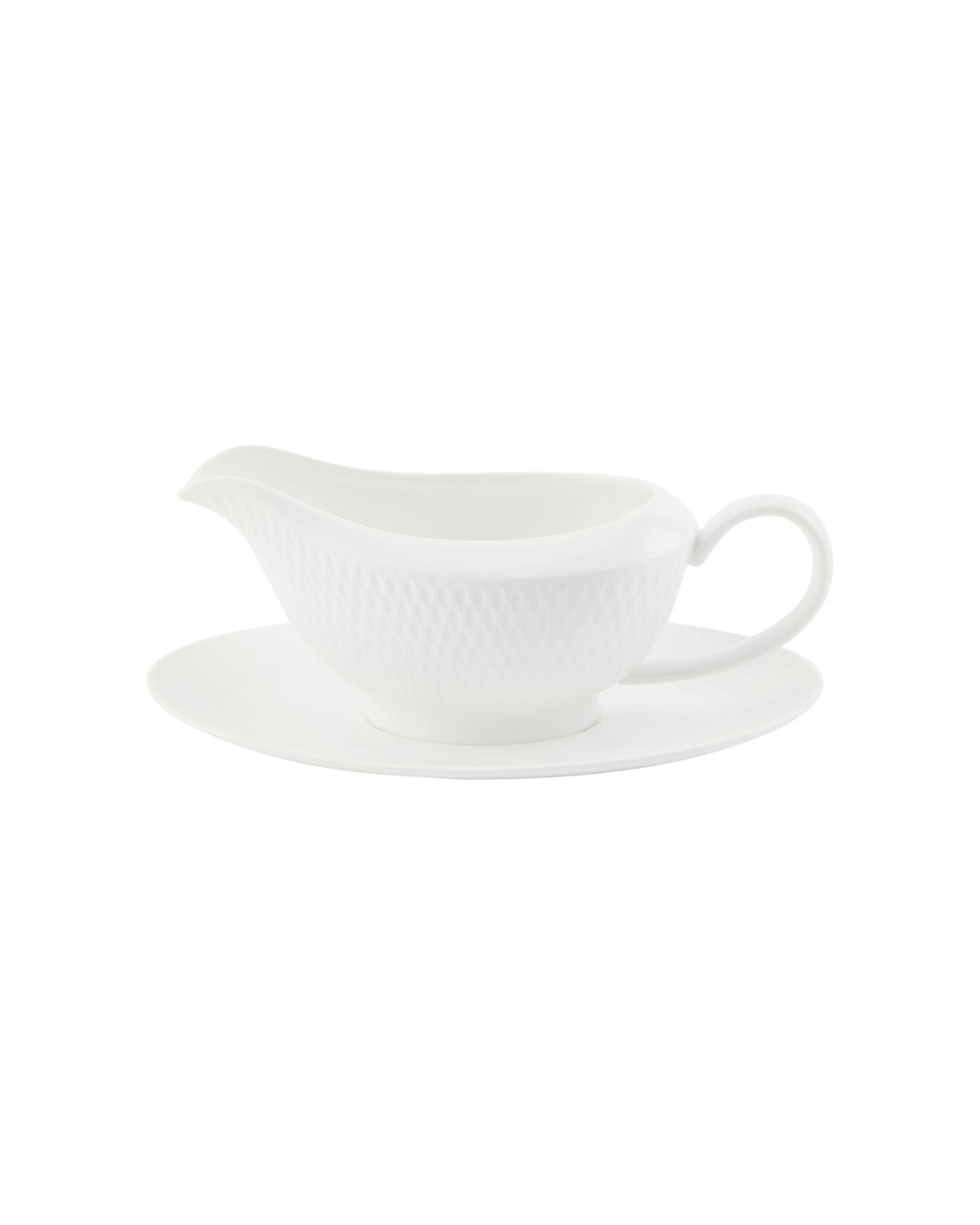 1 Maxwell and Williams Basics Diamonds Gravy Boat & Saucer 480ml Porcelain Dinnerware Set - White, 1 of 3