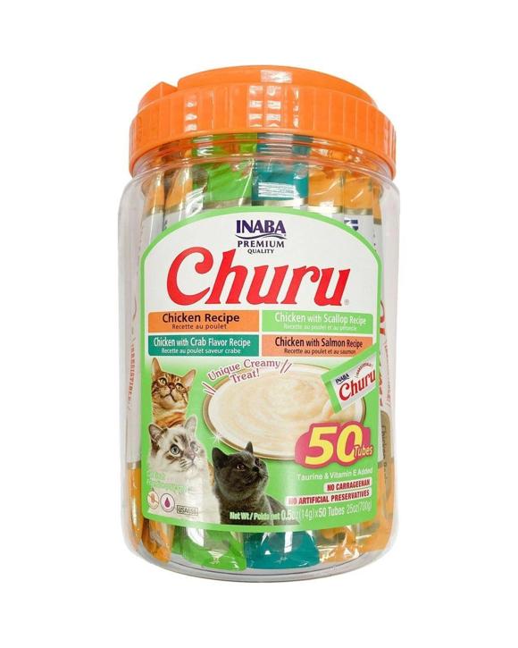 Inaba Churu Puree Pet Cat Treats Chicken & Seafood Variety Tub 50 Pack