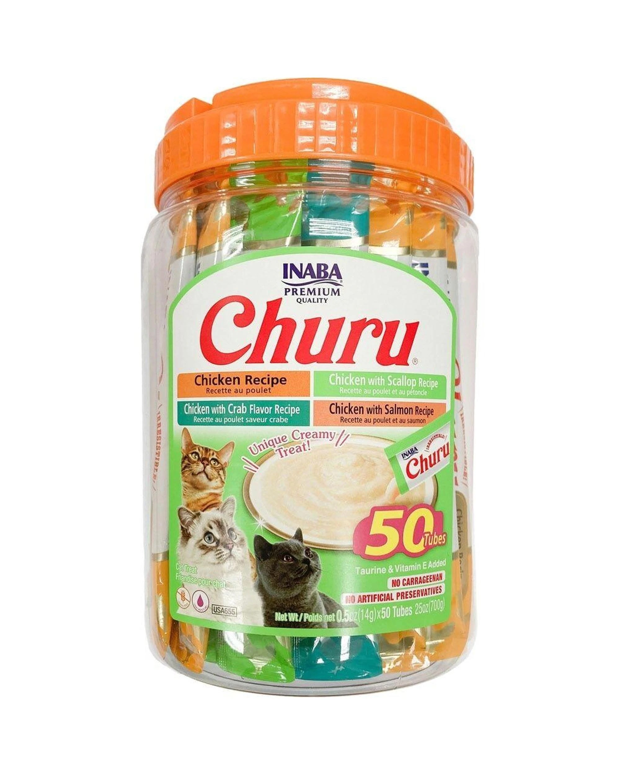 1 Inaba Churu Puree Pet Cat Treats Chicken & Seafood Variety Tub 50 Pack, 1 of 2