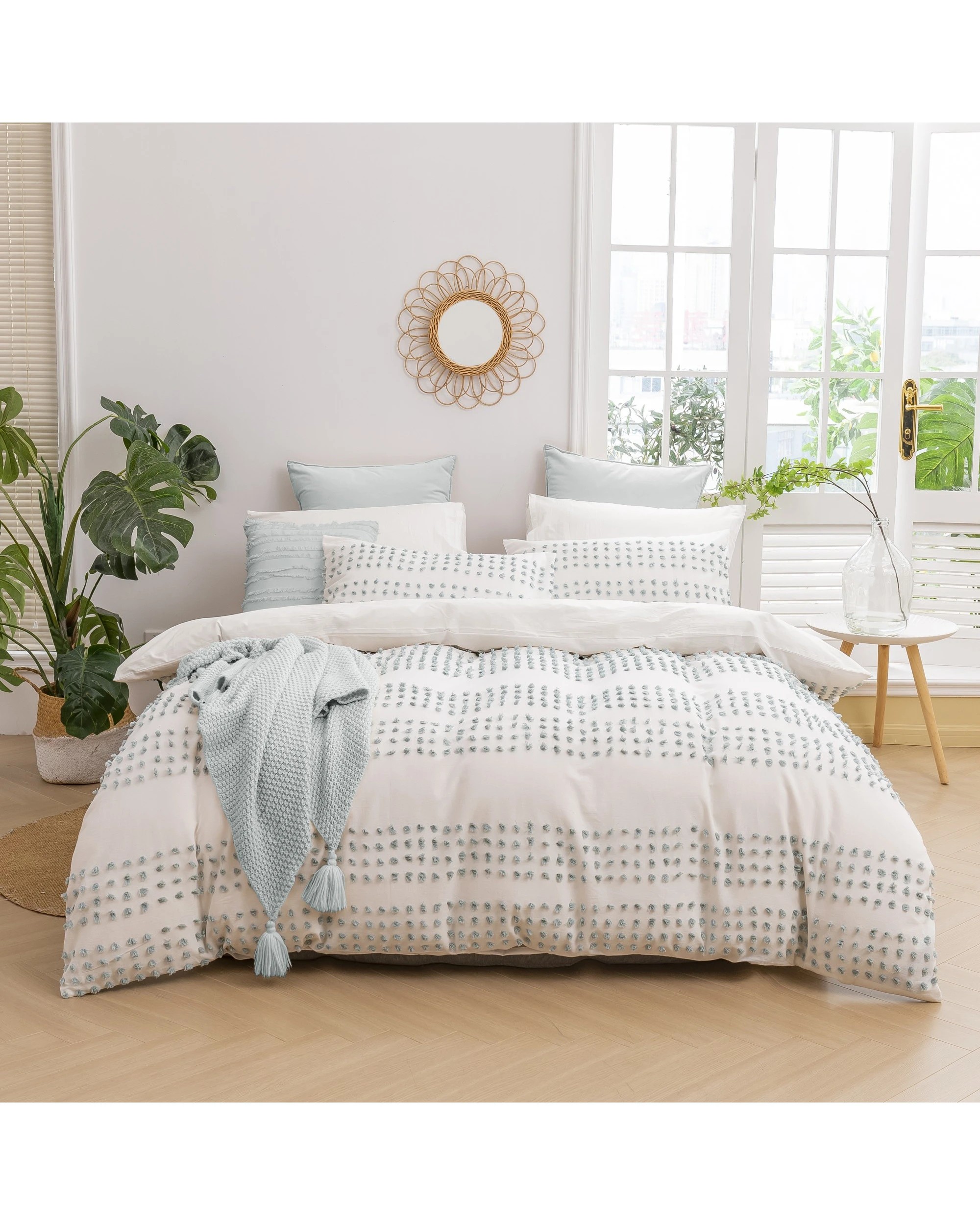 1 Dreamaker Clovelly Tufted Stripe Quilt Cover Set - Queen Bed - White, 1 of 3
