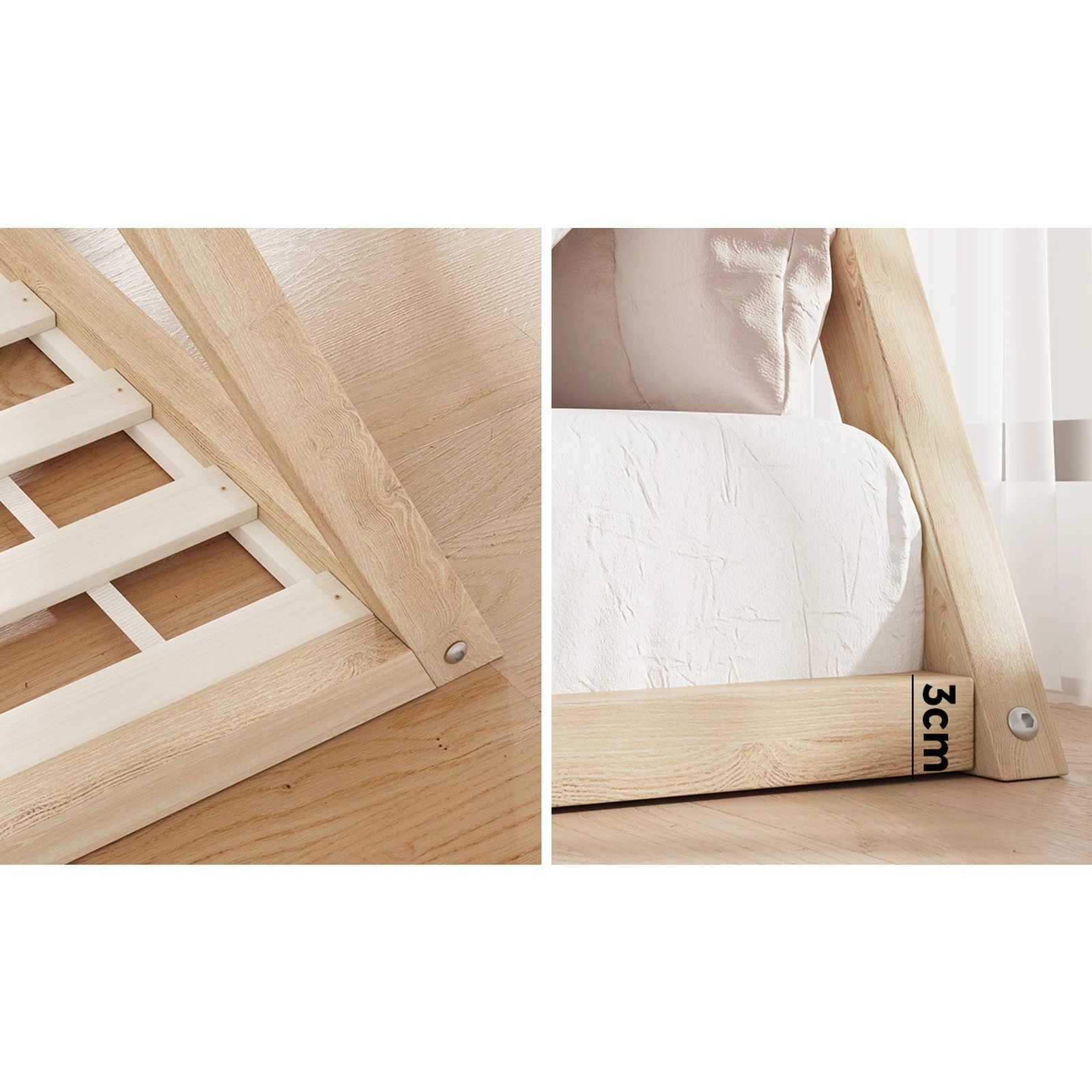 8 Oikiture Kids Bed Frame Wooden Timber King Single Teepee House Frame Beds
 - Multi, 8 of 10