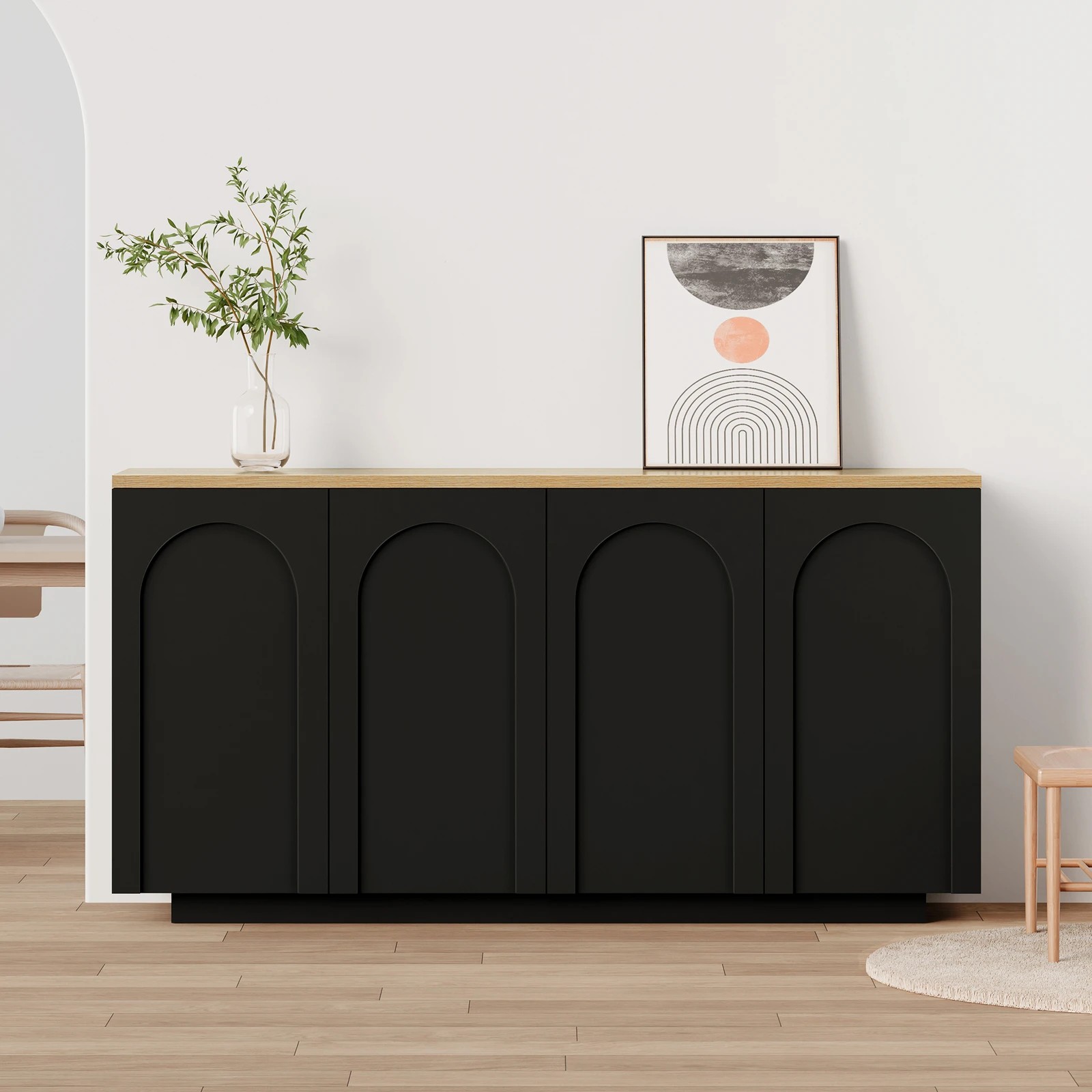 4 Alfordson Buffet Sideboard Cupboard Storage Cabinet Kitchen Pantry Doors - Black, 4 of 10