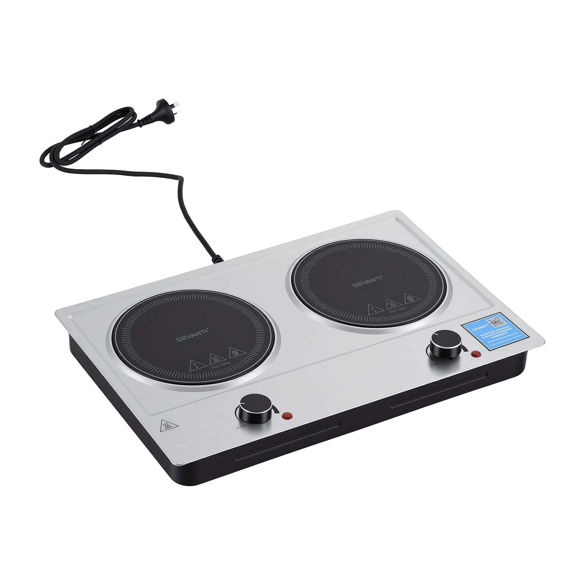 1 Devanti Electric Ceramic Cooktop 2400W Knob Control Hot Plate - Silver, 1 of 9