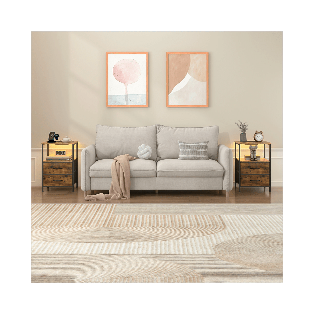 2 Advwin Led Bedside Table Set Of 2 Charging Station Nightstand, 2 of 6