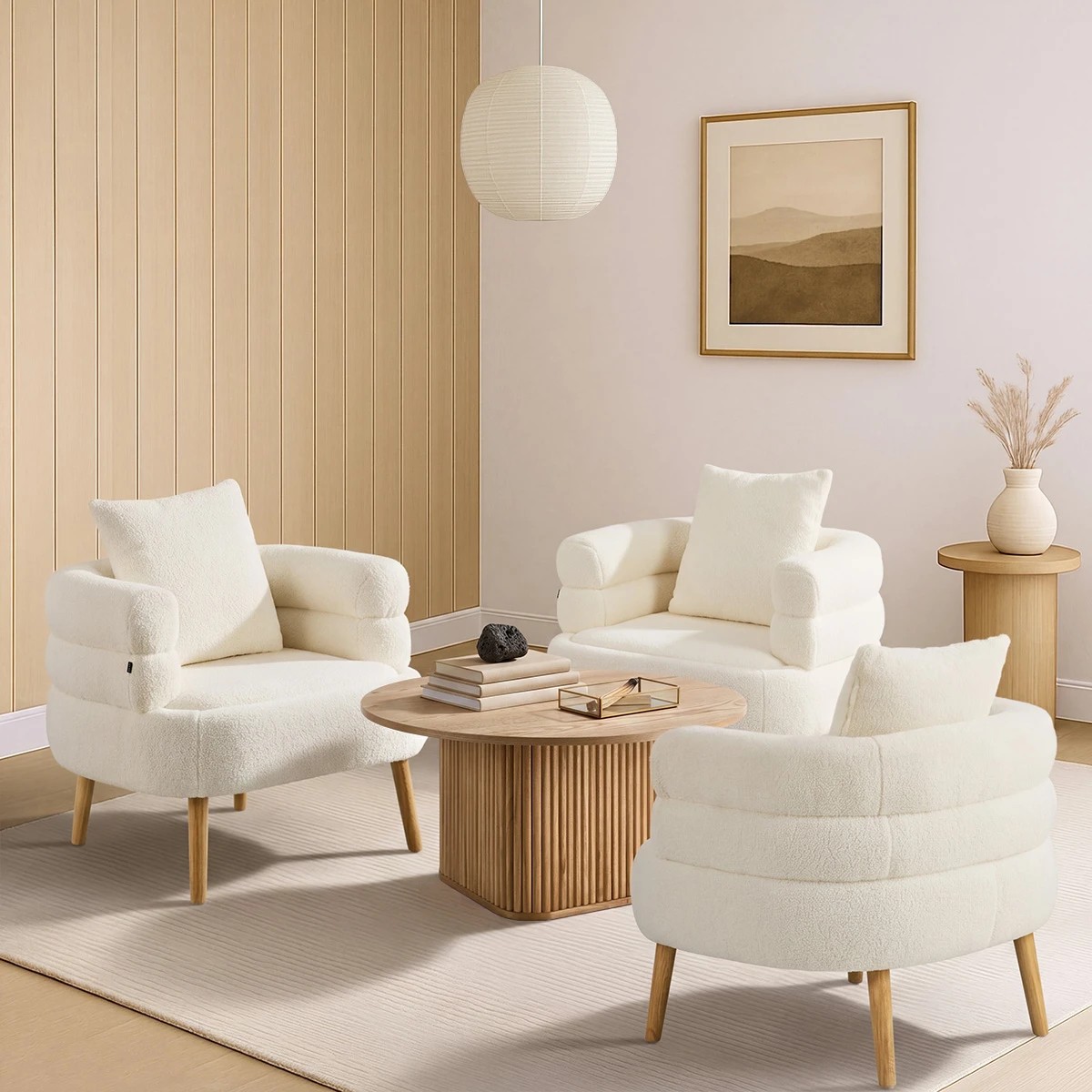 6 Oikiture Armchair Tub Chair Single Accent Armchairs Sofa Lounge Couch - White, 6 of 9
