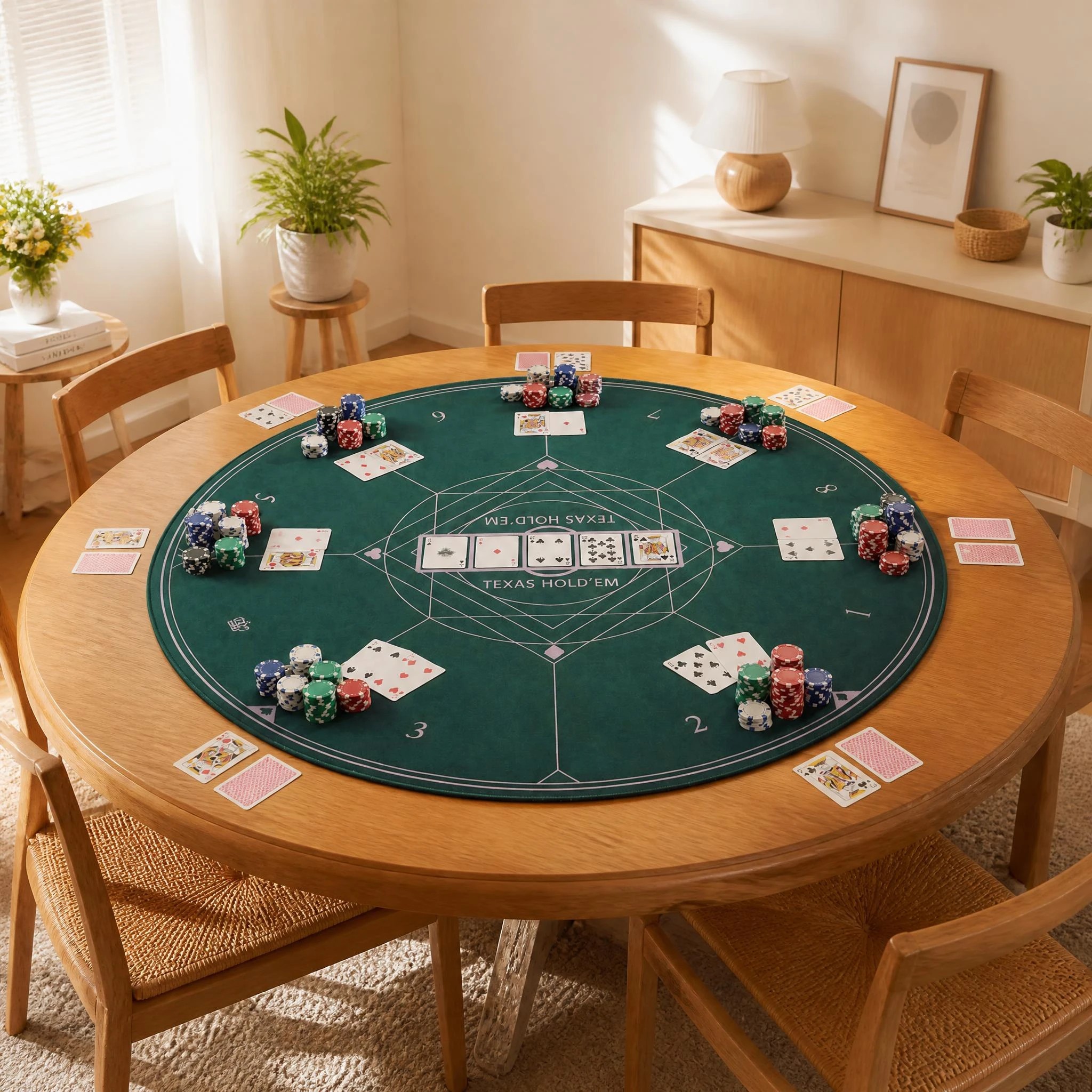 3 Costway Round Poker Mat Texas Holdem 100cm Table Layout 8 Player Card Game Table Top, 3 of 6