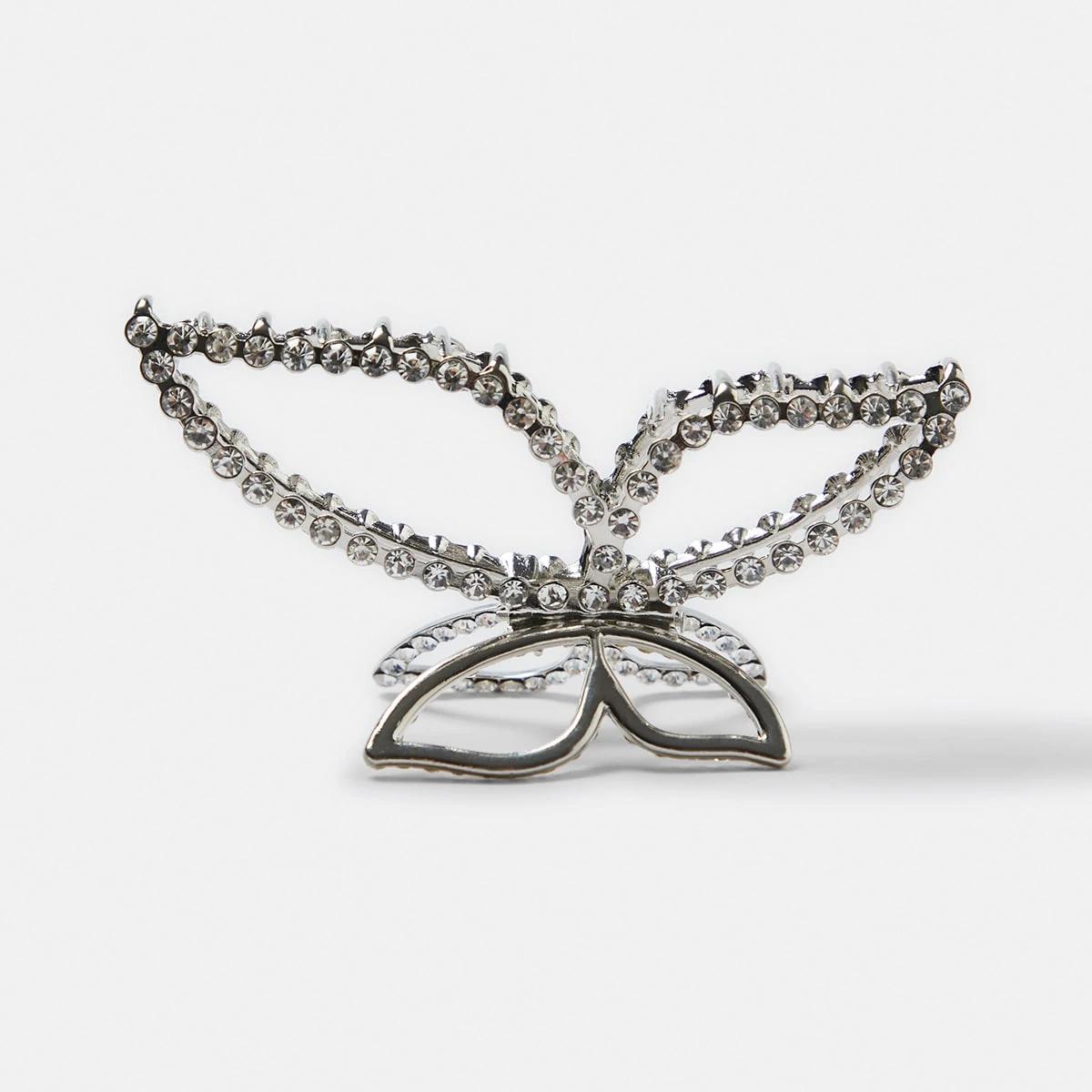 1 Silver Tone Diamante Butterfly Claw Hair Clip Silver, 1 of 5
