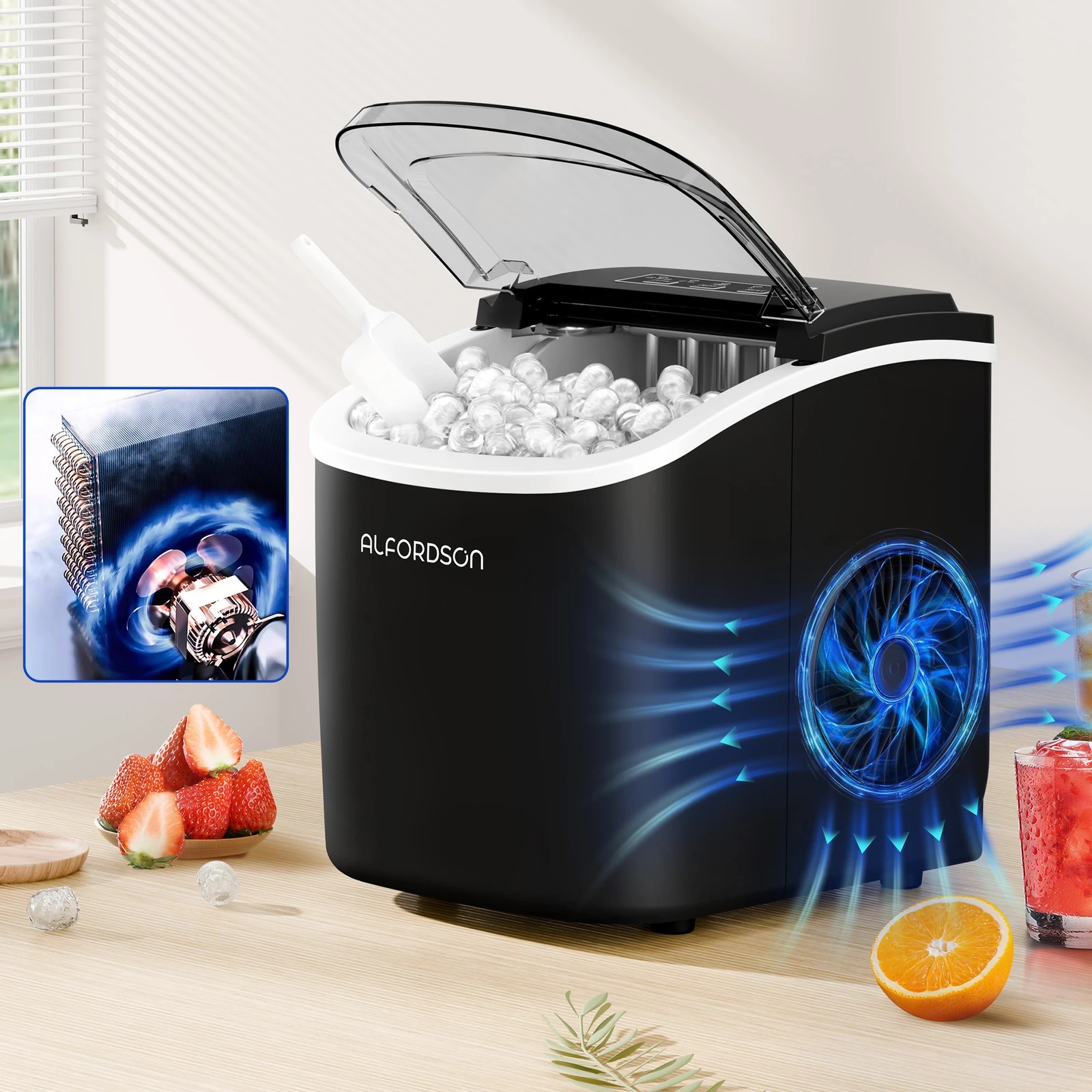 9 Alfordson Portable Ice Maker Machine Bar Countertop 12kg Ice Cube Tray - Black, 9 of 9