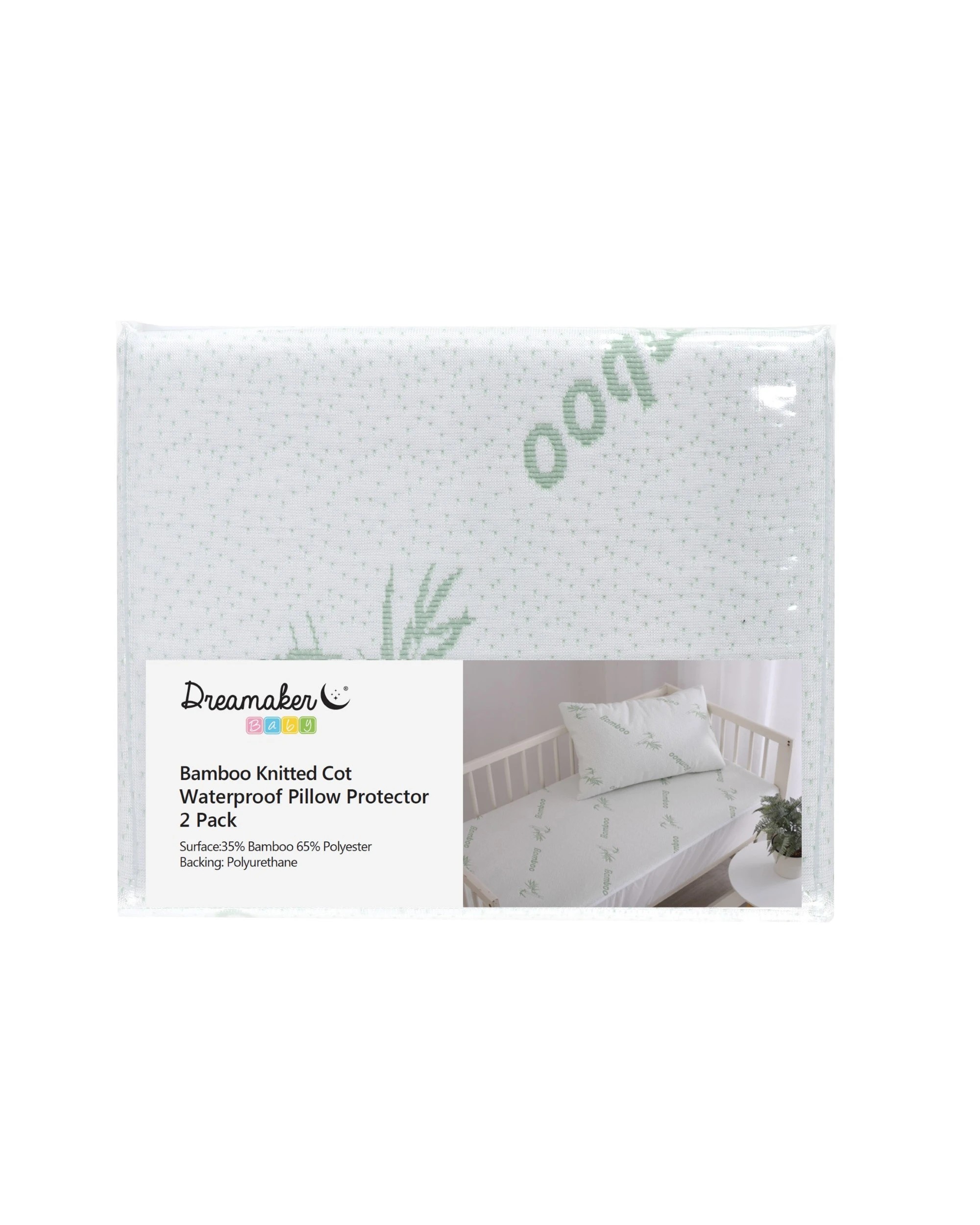 7 Dreamaker Baby 260gsm Bamboo Knitted Waterproof Pillow Protector 2 pack - COT Size - White, 7 of 7