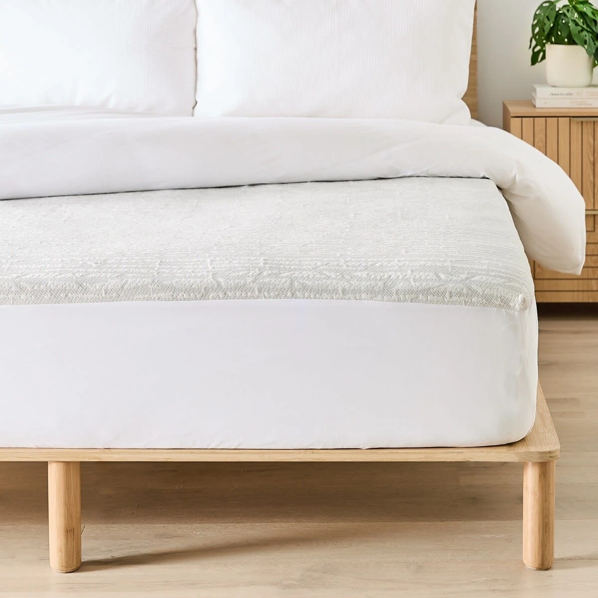 1 Memory Foam Mattress Topper with Skirt - Queen Bed, White and Grey, 1 of 10