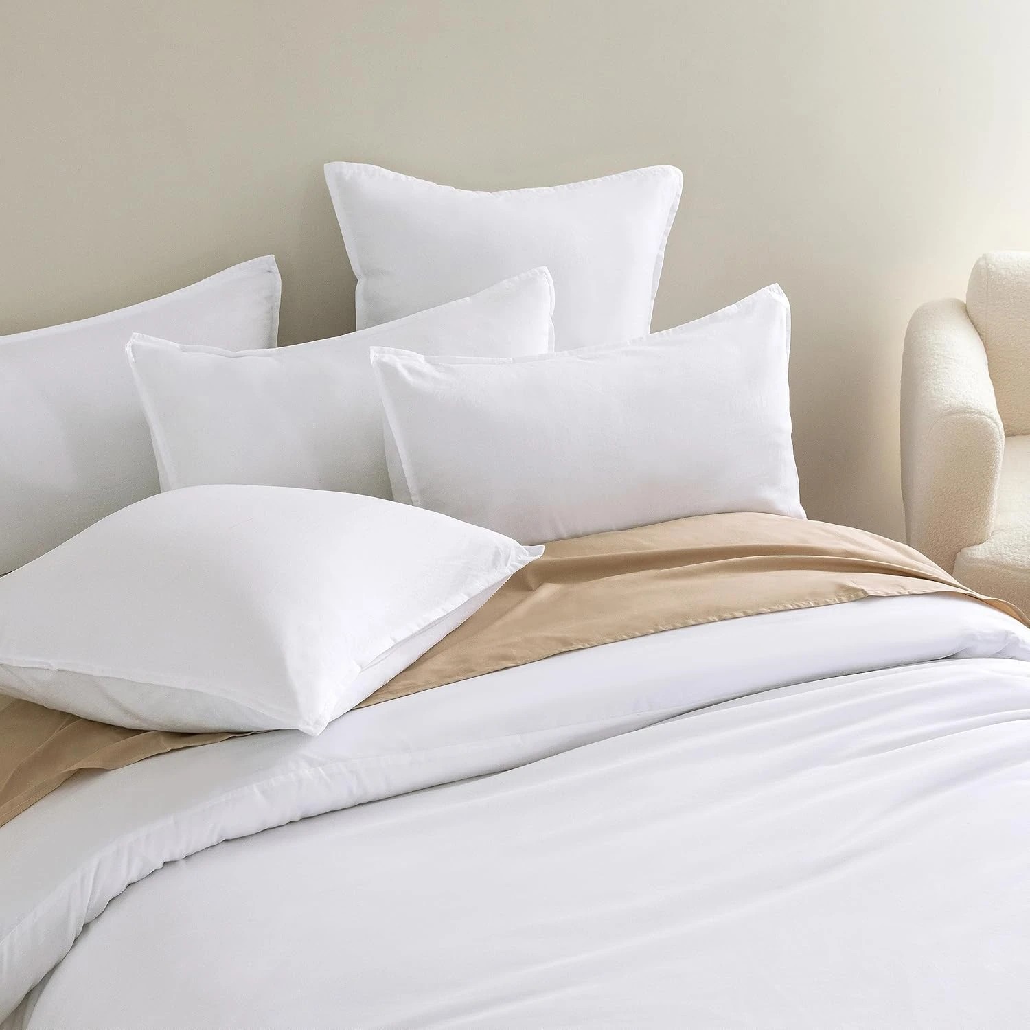 6 CleverPolly 100% Vintage Washed Microfibre Quilt Cover Set - Queen Bed - White, 6 of 7