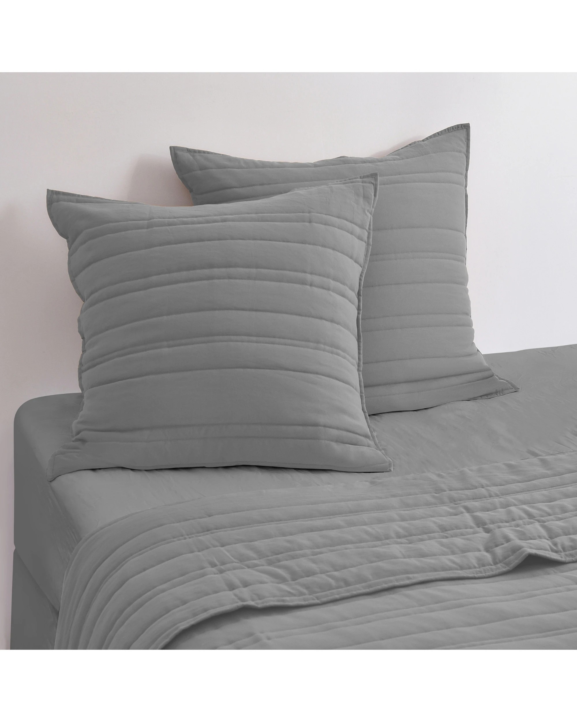 1 Dreamaker Superfine Washed Microfibre Stripe Quilted European Pillowcase Twin Pack - Charcoal, 1 of 6