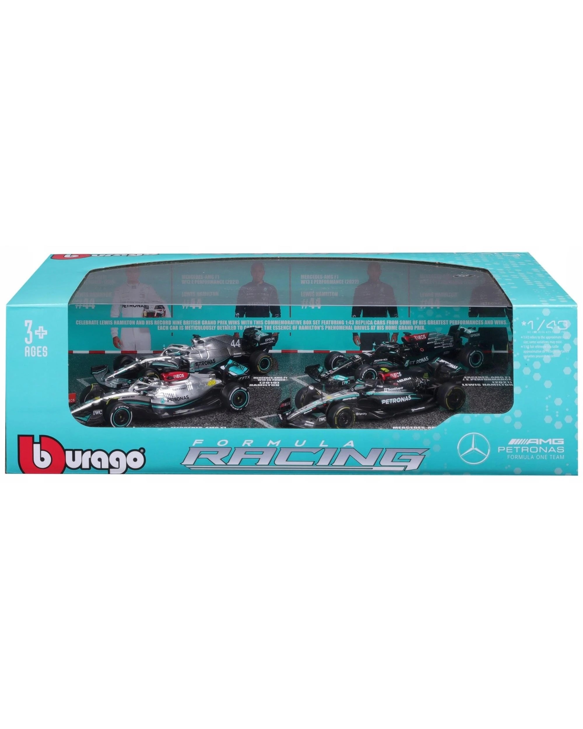 1 F1 2019-2024 Mercedes AMG W10, W12, W13, W15 #44 Lewis Hamilton 1:43 Scale Gift Pack, 1 of 3