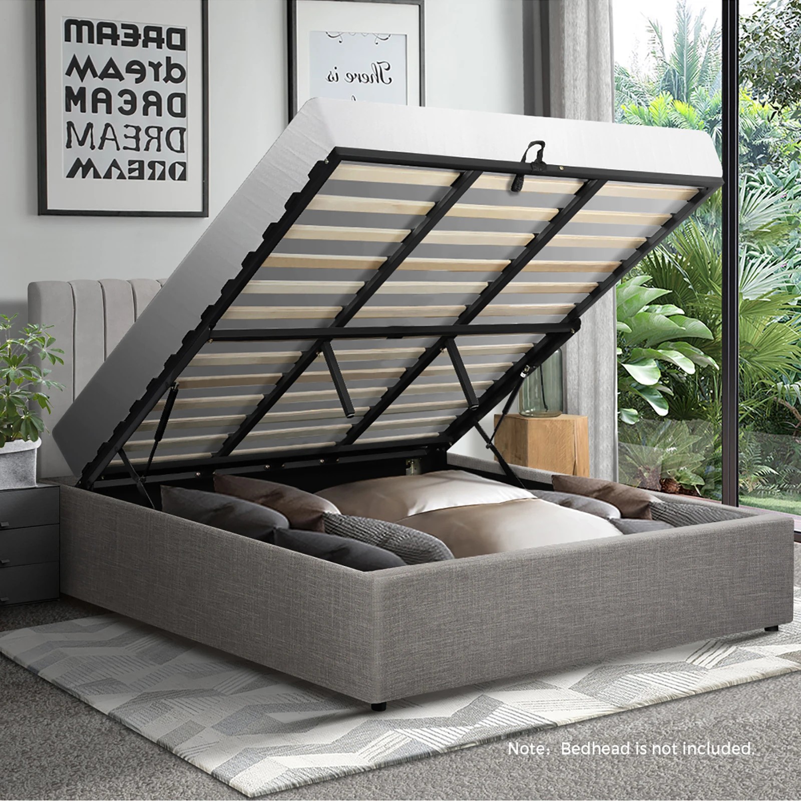 3 Oikiture Bed Frame King Size Gas Lift Base With Storage
 - Grey, 3 of 10