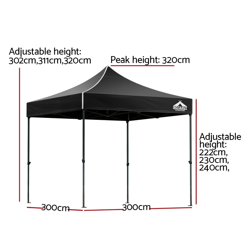 2 Instahut Gazebo Pop Up Marquee 3x3m Folding Tent Wedding Outdoor Camping Canopy Gazebos - Black, 2 of 8