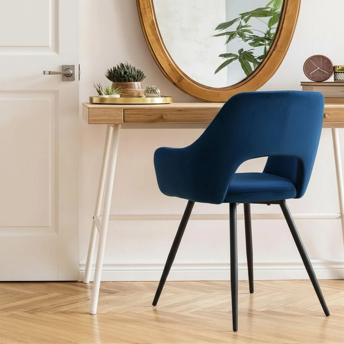 5 Artiss Dining Chairs Set of 4 Velvet Hollow Armchair - Blue, 5 of 5