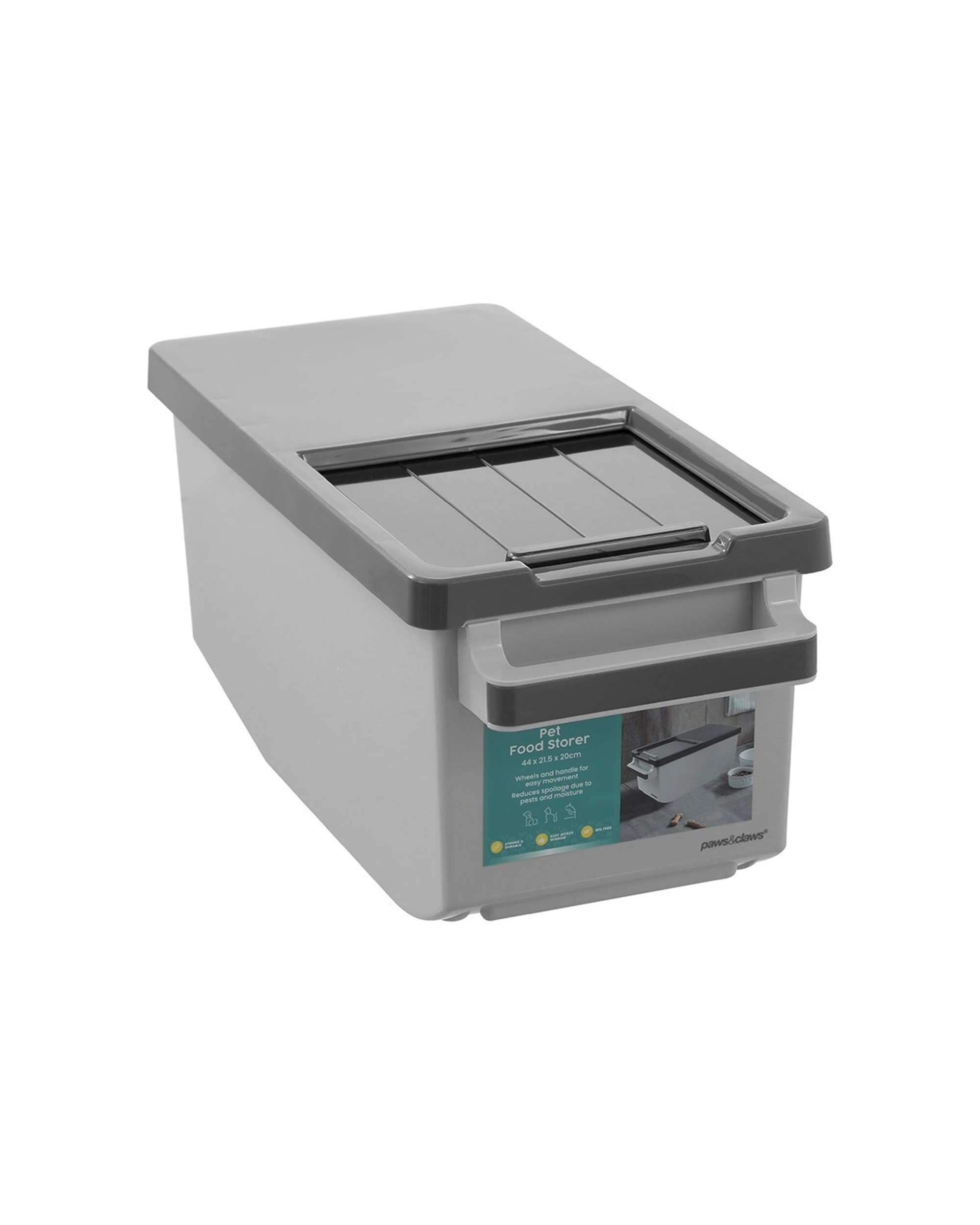 1 Paws And Claws Pet Food Storer Container 12 Litre BPA Clip Lock Lid - Grey, 1 of 6