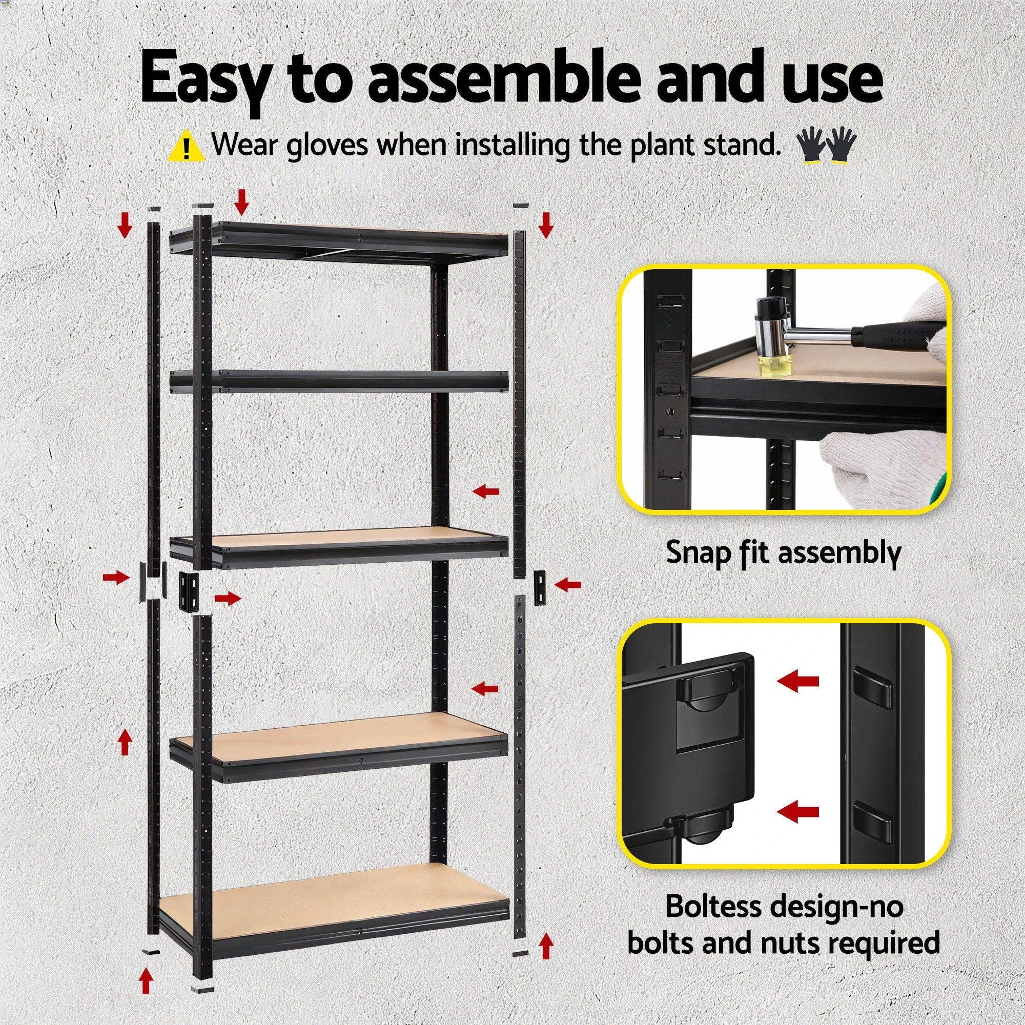 6 Giantz Garage Shelving 1.5X0.7m Warehouse Shelves Storage Rack Pallet Racking - Black, 6 of 7