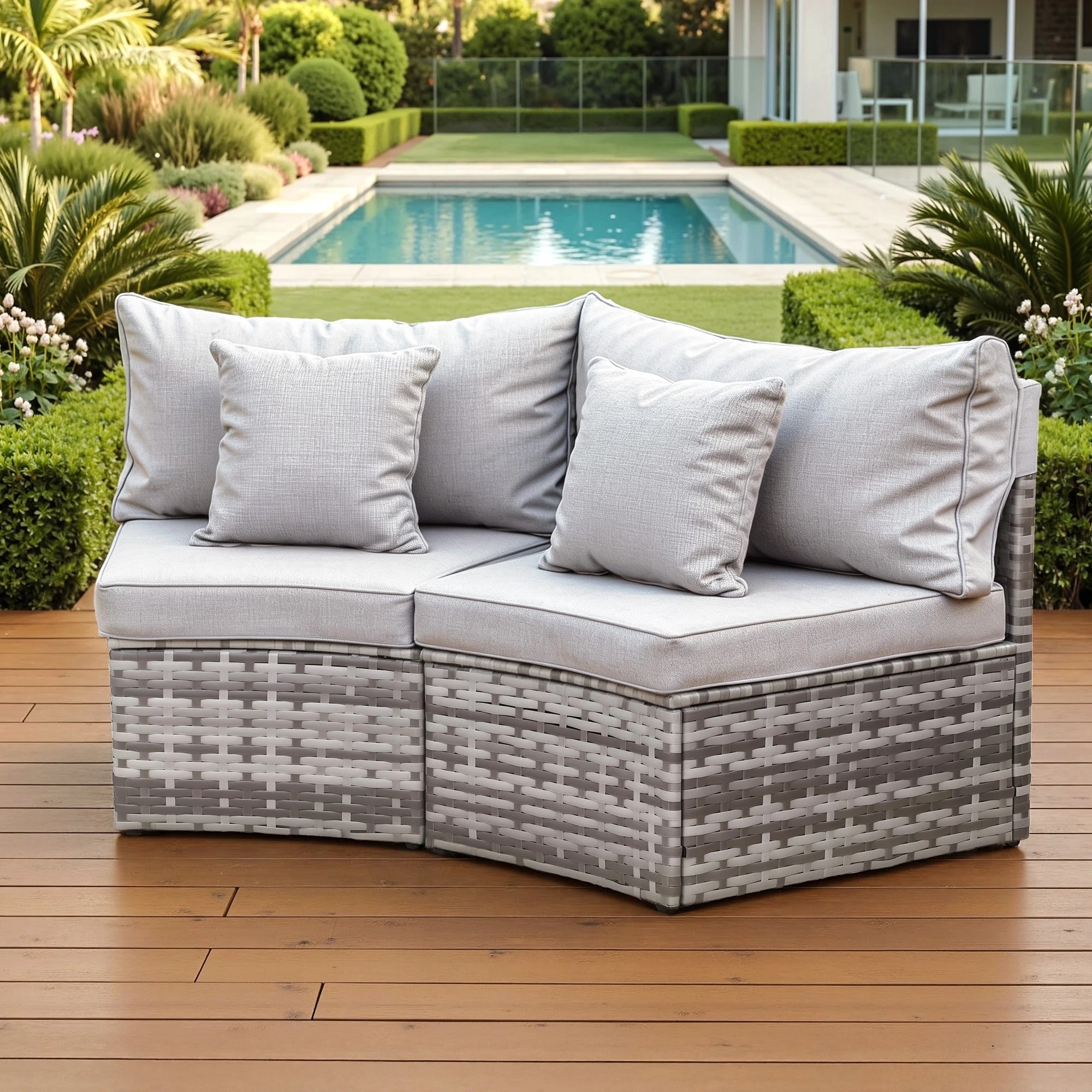 4 Gardeon 2 PCS Outdoor Sofa Set Rattan Modular Chair Garden Patio Furniture - Grey, 4 of 5