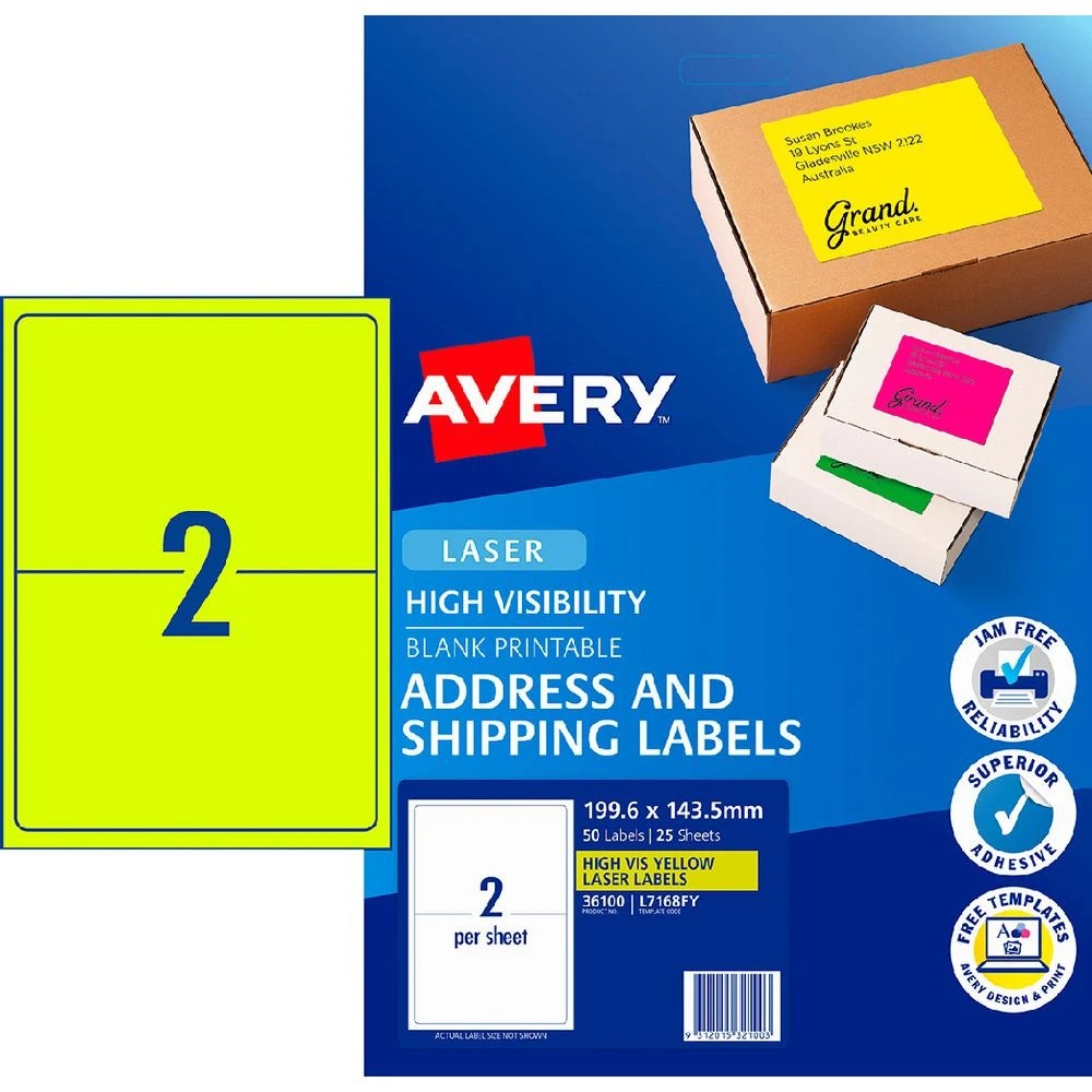 1 Avery 2UP Laser Shipping Label Yellow 25 Sheets, 1 of 4